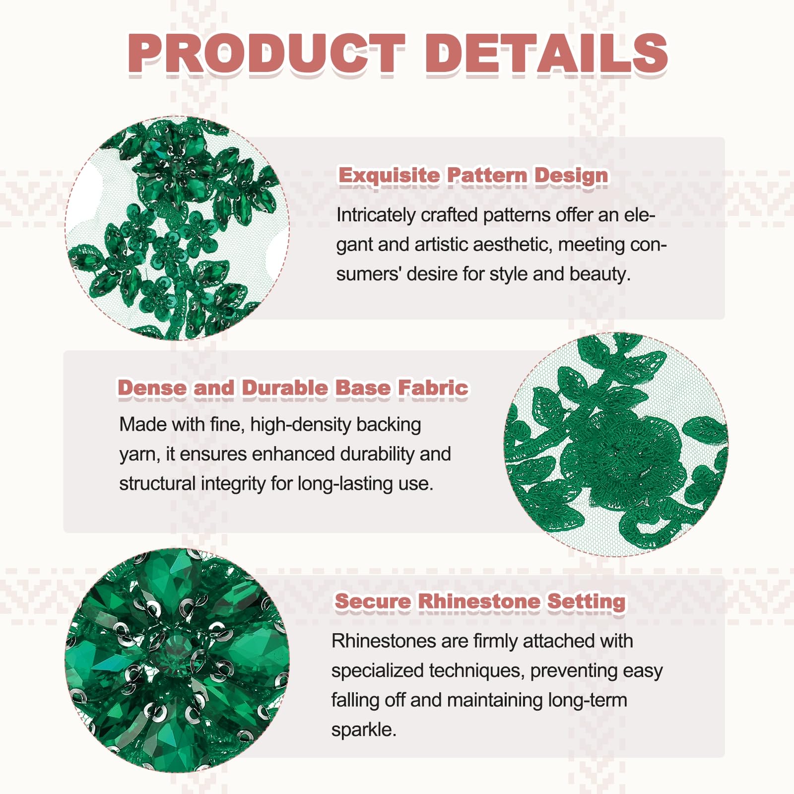 QUARKZMAN 2 Pack Appliques À Strass, 33x10 cm Patches De Dentelle Verte Brodées À Coudre Avec Perles Et Paillettes Pour La Couture, La Création De Robes, Les Banquets De Mariage