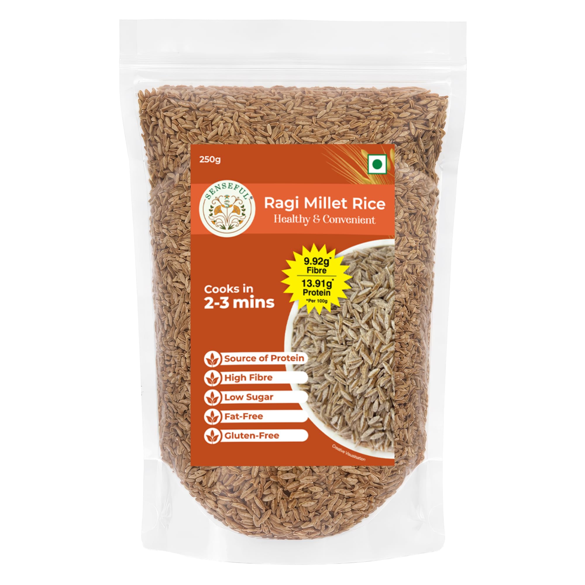 SENSEFUL Ragi Millet Rice - Goodness of Millets, Pre-Cooked (Steamed & Baked), Cooks in 2-3 mins, High Protein, Millets are rich in Fibre & low in Calories and Sugar - 250 gm-image-18