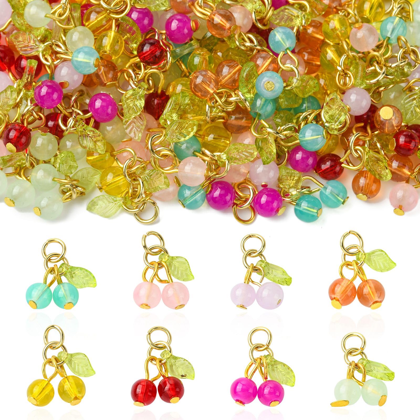 UR URLIFEHALL 80 Pcs 8 Styles Glass Cherry Charms 3D Fruit Shaped Dangle Charms for Jewellery Making Crafts Earring Keychain Phone Straps