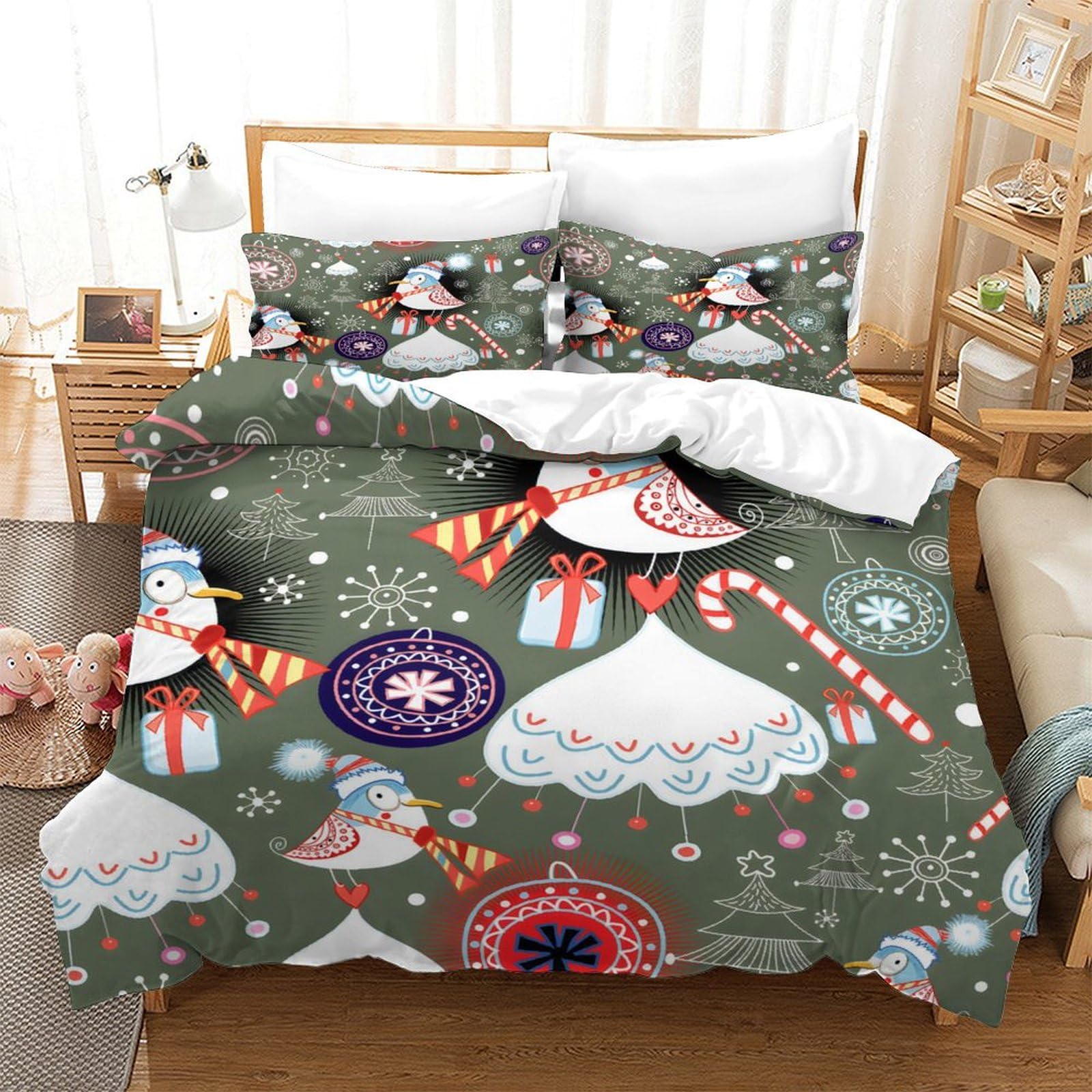 LIAOHENKAN Winter - Birds Trees Full Size Comforter Set for Teens Adults 3Pcs Soft Microfiber Bedding Set with Zipper Closure Breathable Quilt Set Ultra Soft Room Decor Single（140x200cm）