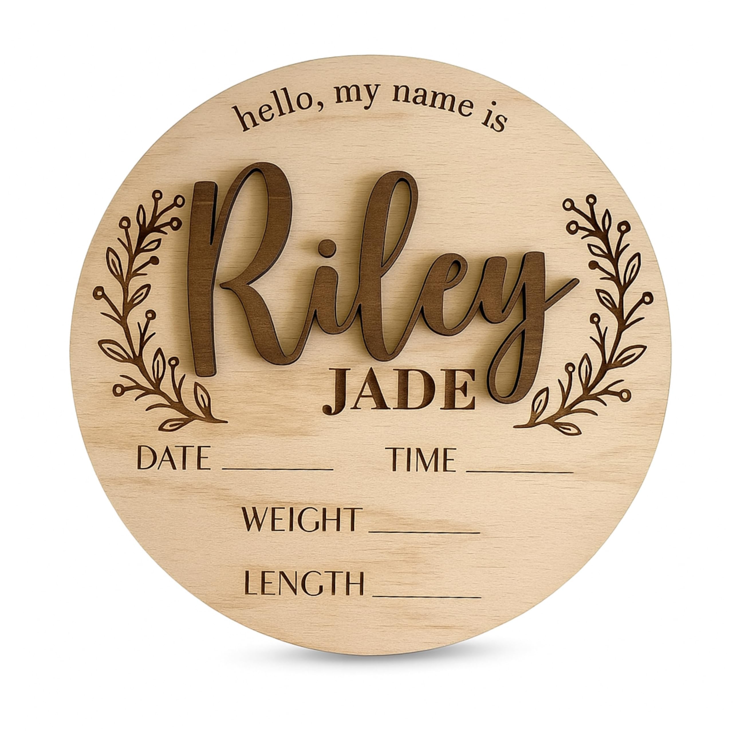 Baby Announcement Sign with Personalized Name, Custom Wooden Birth Stats Plaque for Hospital, Engraved Newborn Signage, Gender Reveal (Design 1)