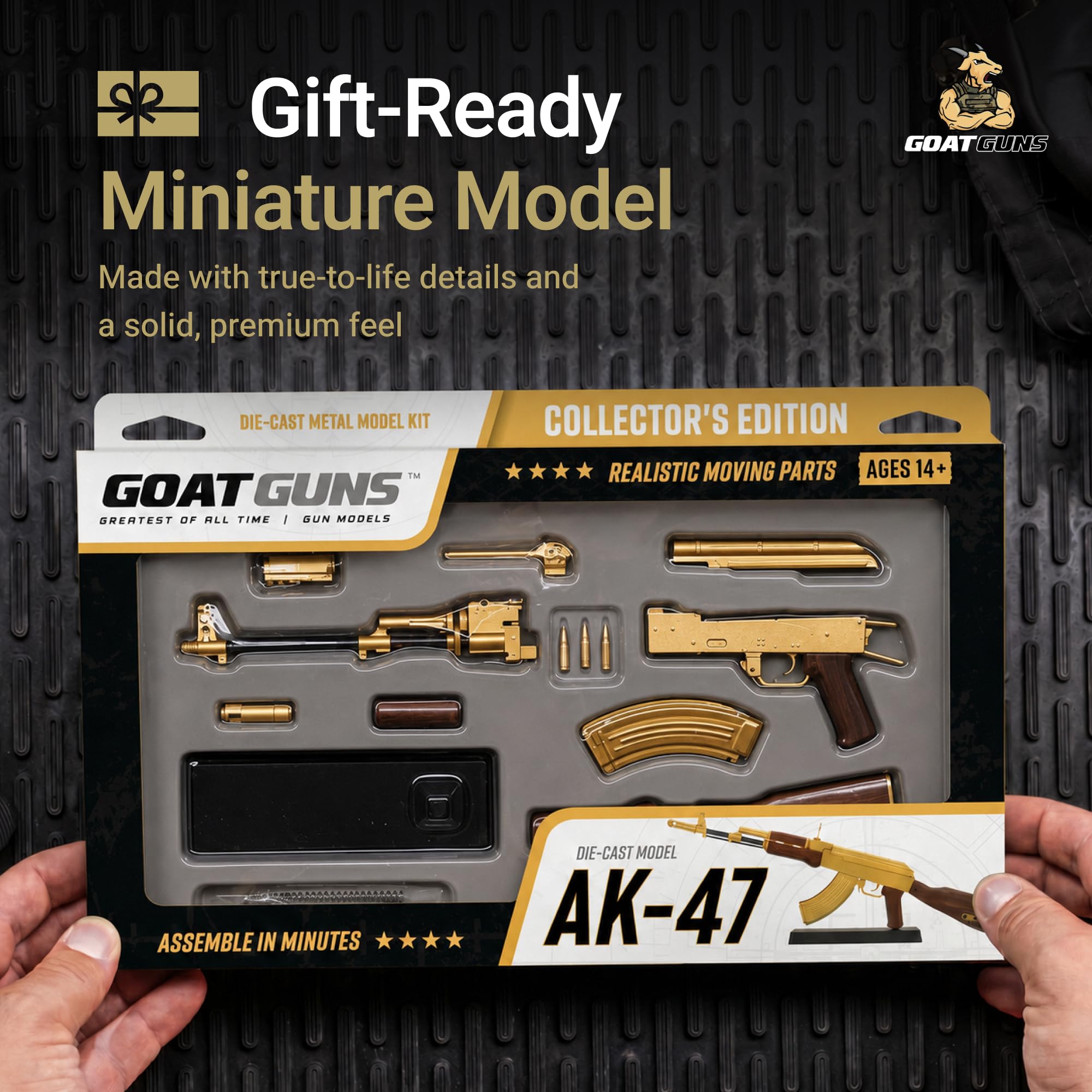 GOAT GUNS Miniature AK 47 Model Gold | 1:3 Scale Diecast Metal