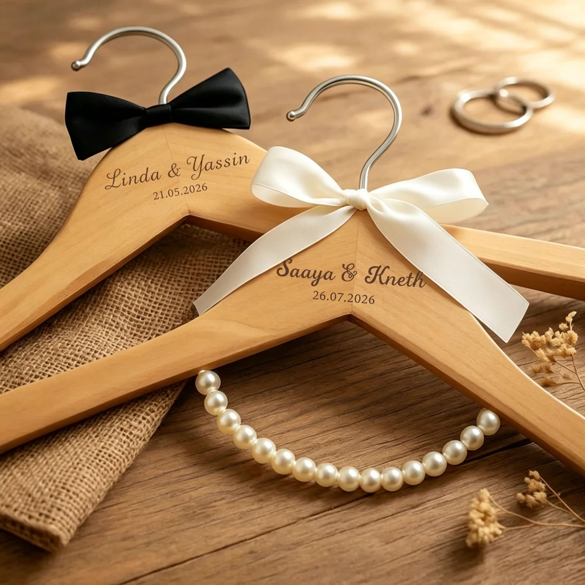Personalised Engraved Wooden Wedding Hanger With Bride & Groom Names
