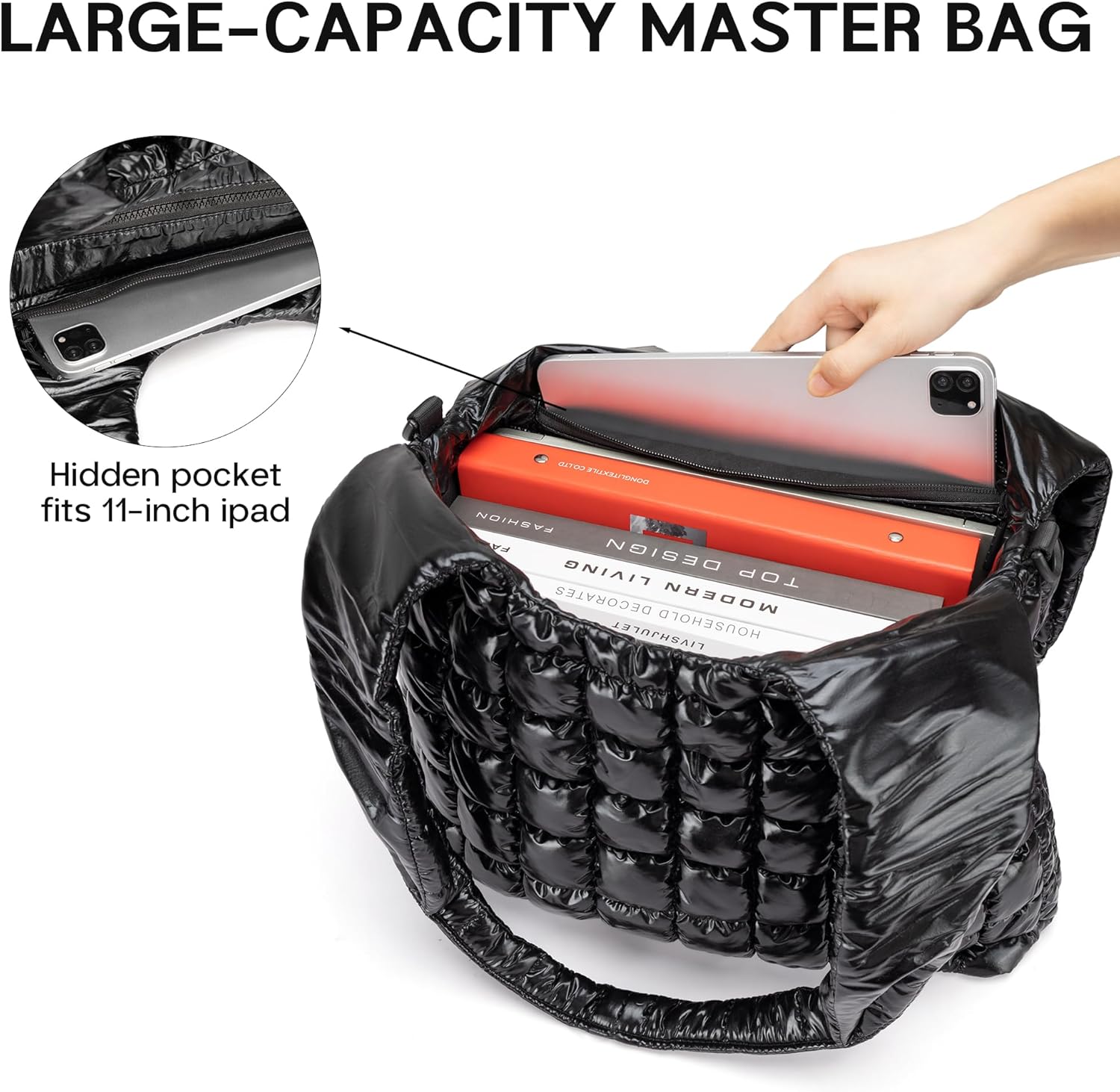 Quilted Tote Bag for Women, Large Puffer Tote Bags, Lightweight Dazzling Padding Hobo Bag, Puff Shoulder Handbags - Image 4