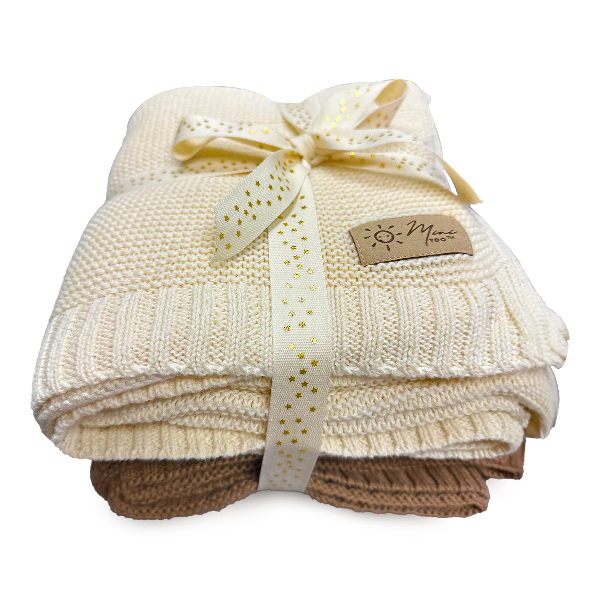 Mantas de algodón de punto para bebé, para una comodidad extrema, calidez transpirable y cuidado suave para recién nacidos y bebés (paquete de 2, crema y café)