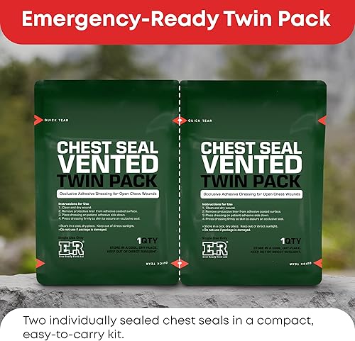 Miniatura 8 de Ever Ready First Aid Sello de pecho ventilado con desgarro rápido, paquete doble - 6.6 pulgadas cuadrado oclusivo adhesivo apósito para heridas