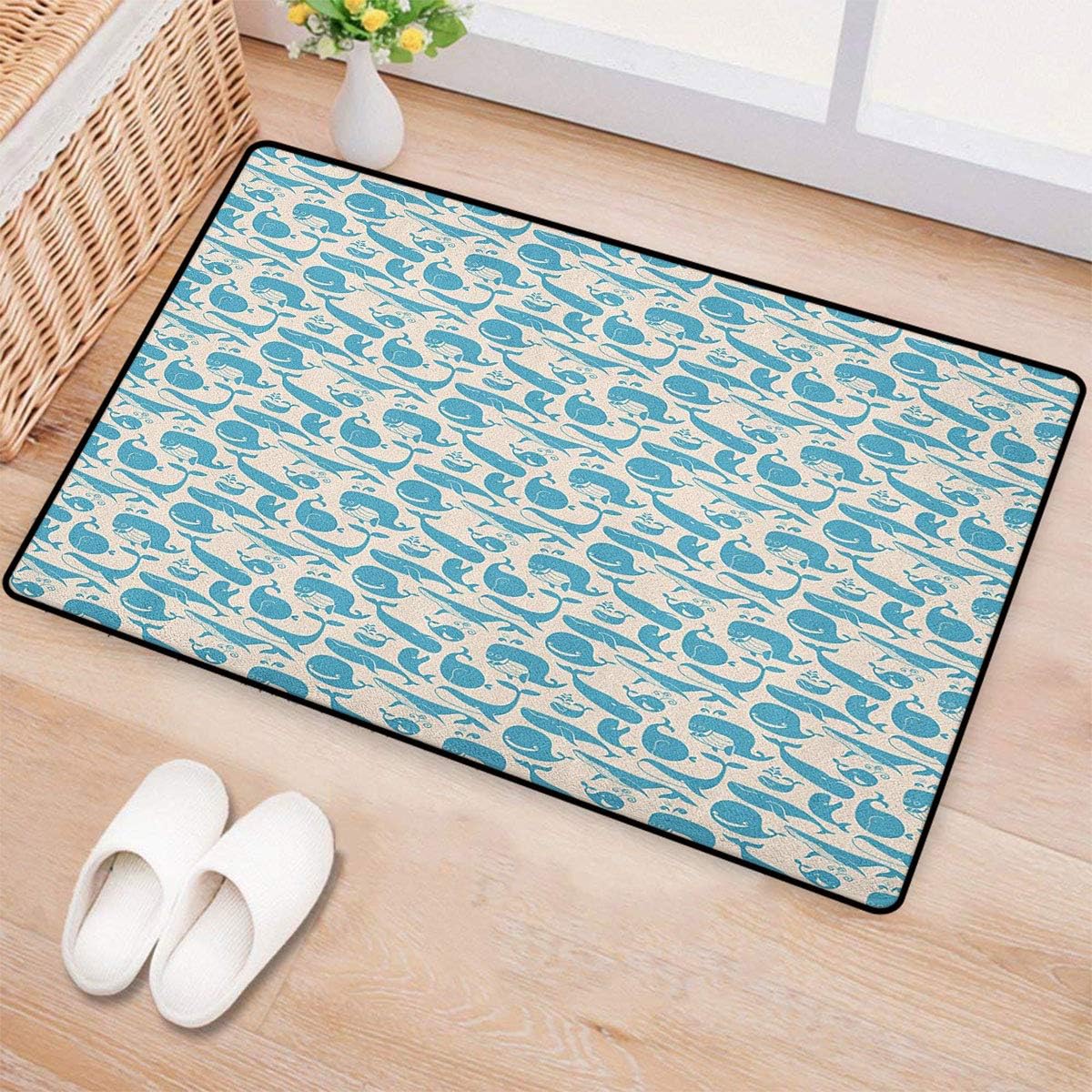 Whale,Bath Mats Carpet,Humorous Funny Pattern with Ocean