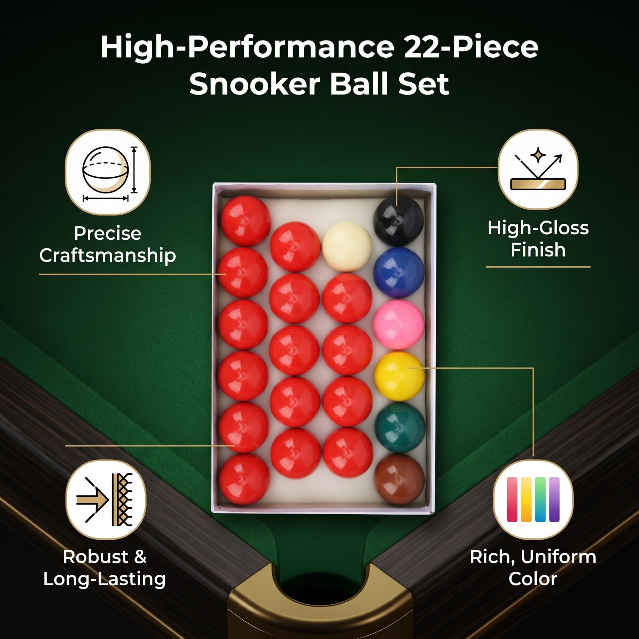 22-teiliges Snooker-Kugel-Set, Hochwertiges Harz mit Kalkpulverpigment, Vollfarbig für das Offizielle Spiel British Billiard, 52,5 Mm Durchmesser