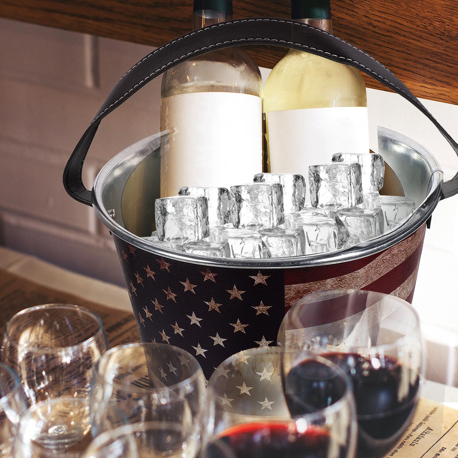 Cubo Enfriador de Bebidas de Hierro Diseño Grueso y Abertura Grande, Cubitera Vintage para Bar y Ktv Que Mantiene Vino y Cerveza a Temperatura Óptima
