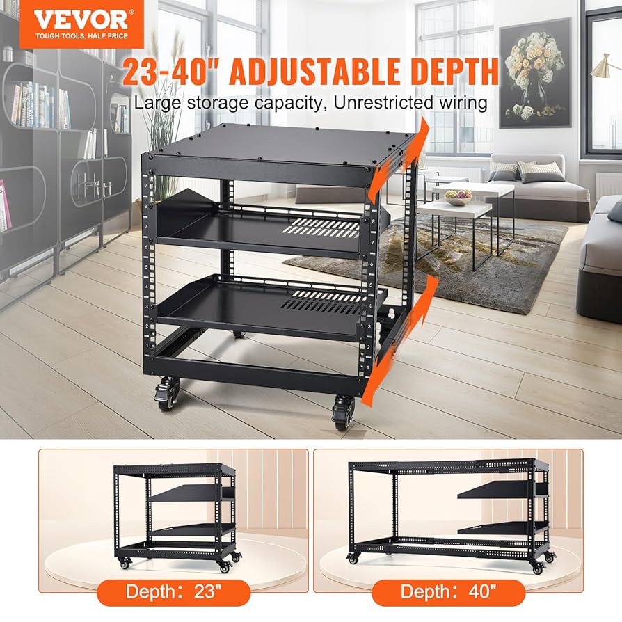 VEVOR 9U Open Frame Server Rack, 23''-40'' Adjustable Depth