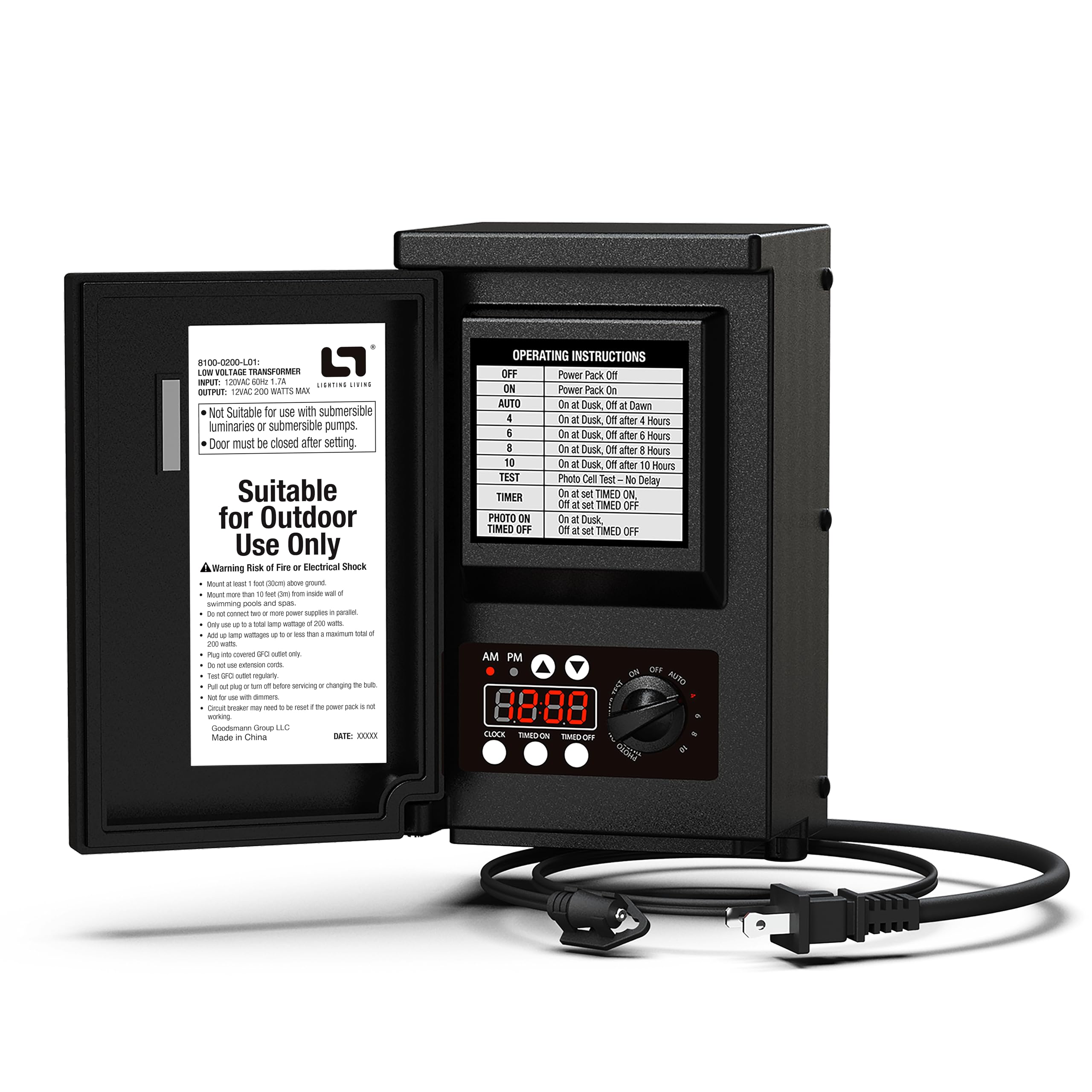 LL LIGHTING LIVING Low Voltage Transformer 200W Landscape Outdoor Lighting Transformer 120V AC to 12V AC Weatherproof for Outdoor Lights, LED