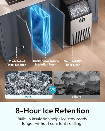 EUHOMY Commercial Ice Maker Machine, 100lbs/24H Stainless Steel Under Counter ice Machine with 33lbs Ice Storage Capacity, Freestanding Ice Maker.