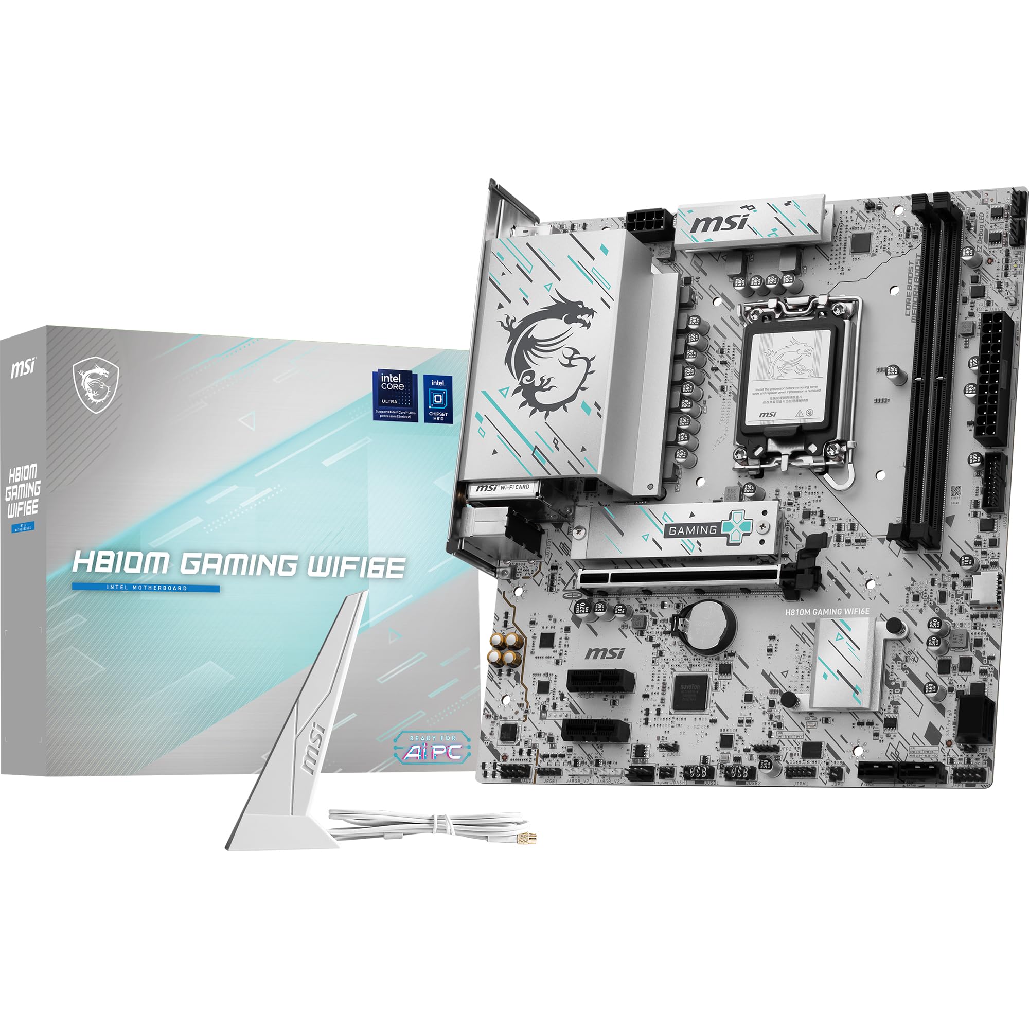 H810M Gaming WIFI6E Motherboard, mATX - Supports Intel Core Ultra Processors (Series 2), LGA 1851 - DDR5 Memory Boost 6400+ MT/s OC, 1 x PCIe 5.0 x16, 1 x M.2 Gen4, 2.5G LAN, Wi-Fi 6E