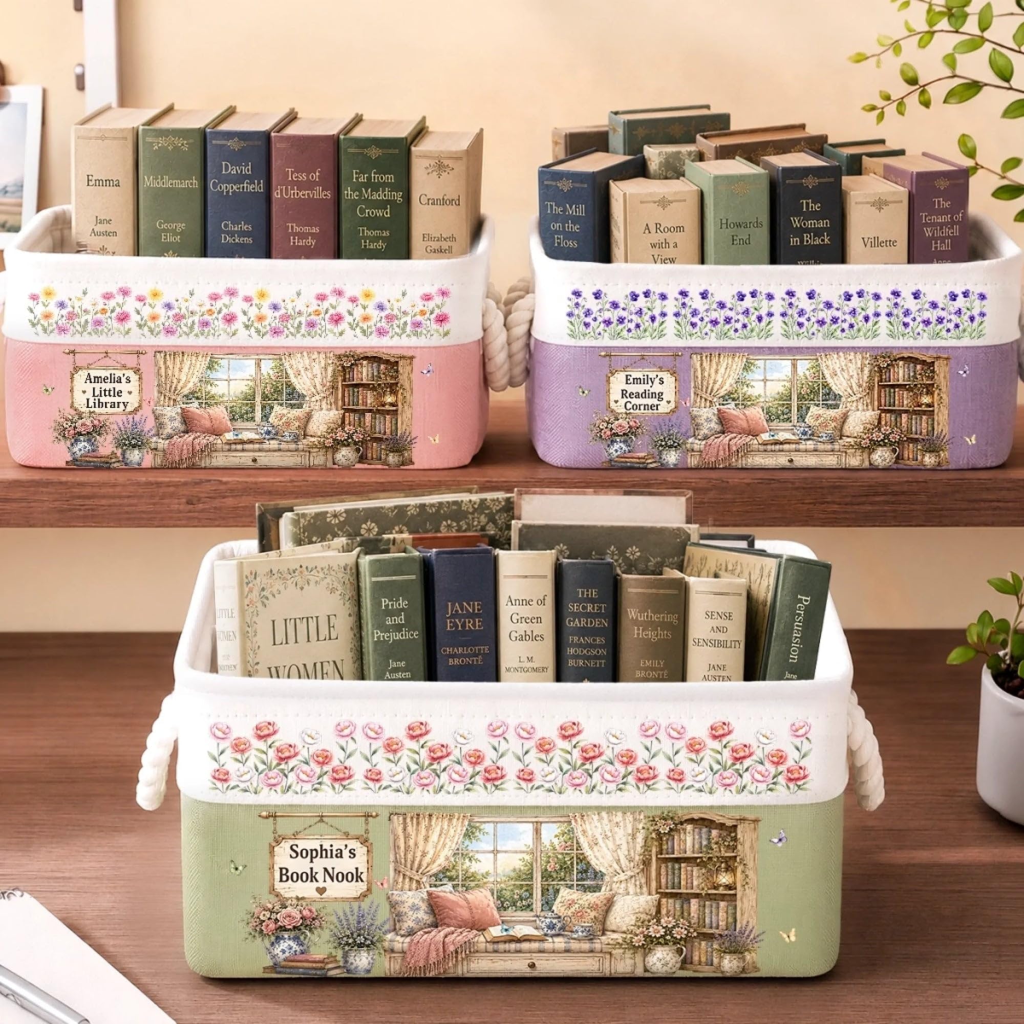 Personalized book basket, Book Basket For Women, Birthday Gifts For Besties, Sisters, gifts for book lovers