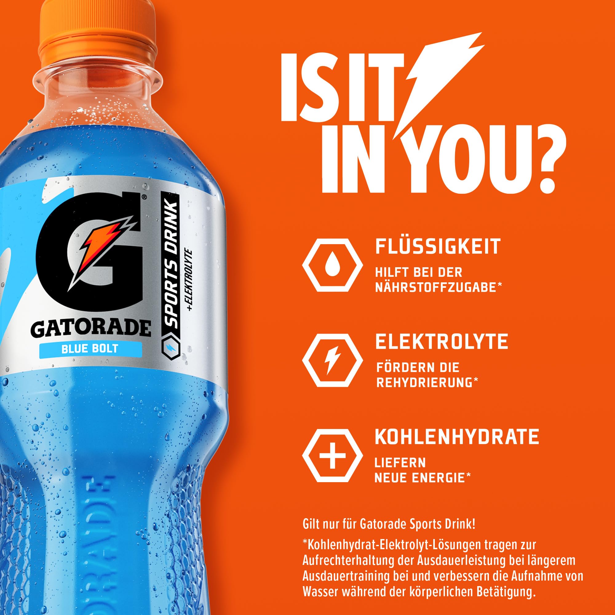 Gatorade Blue Bolt, isotonisches Sportgetränk mit Himbeergeschmack & Elektrolyten, in sportlicher PET-Einwegpfandflasche (12 x 0,5 L)