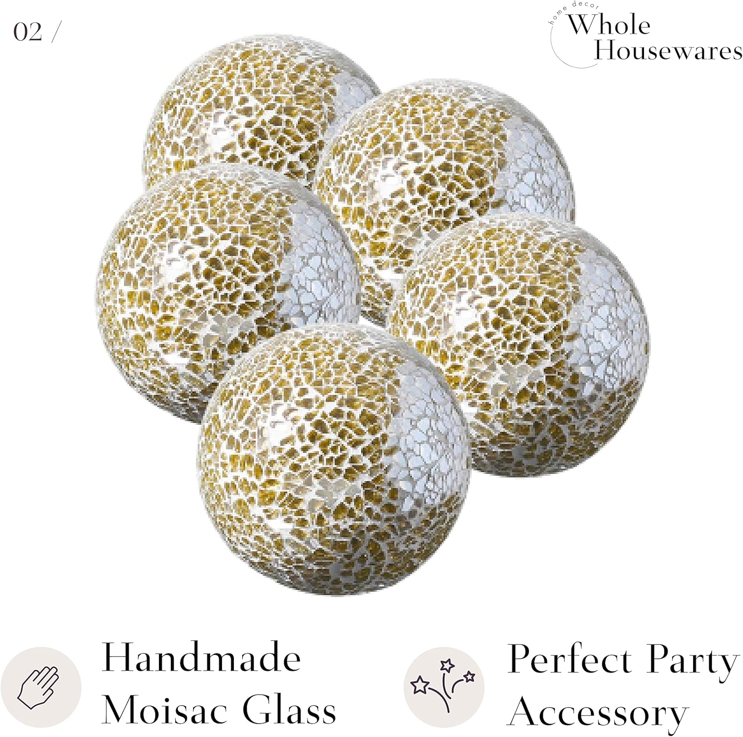 WHOLE HOUSEWARES | Decorative Balls | Set of 5 | Glass Mosaic Sphere | Diameter 3" | Modern Decorative Orbs (Gold) : Home & Kitchen