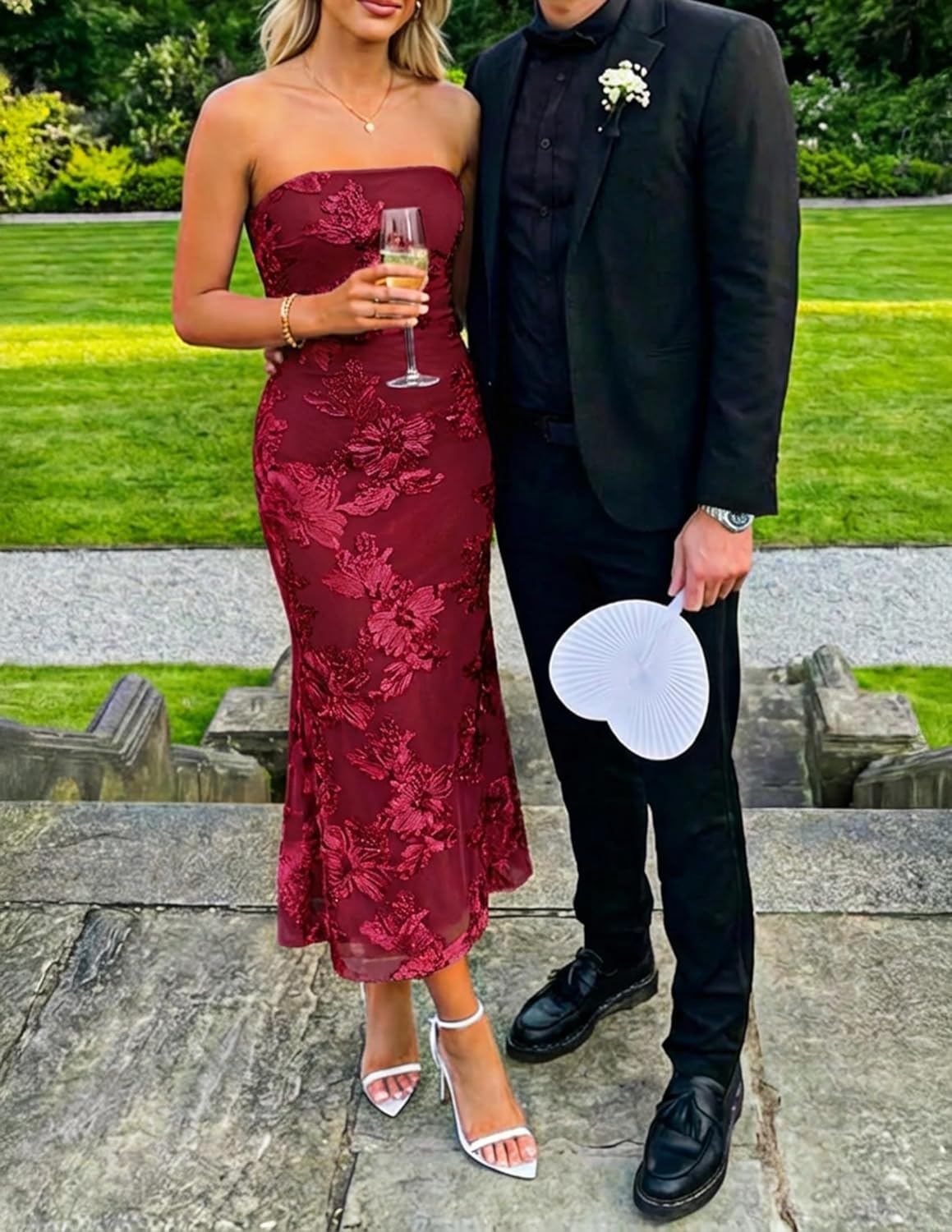 ZESICA Women's Summer Strapless Floral Midi Dress 2026 Bodycon Mesh Tube Wedding Guest Cocktail Party Formal Dresses - Image 2