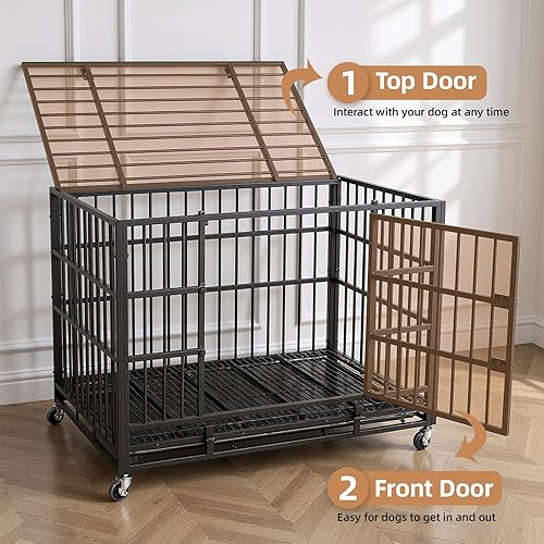 Miniatura 5 de VOWNER Jaula para perros indestructible de 38 pulgadas, resistente a prueba de escapes, con 4 ruedas bloqueables, jaula para perros de alta ansiedad
