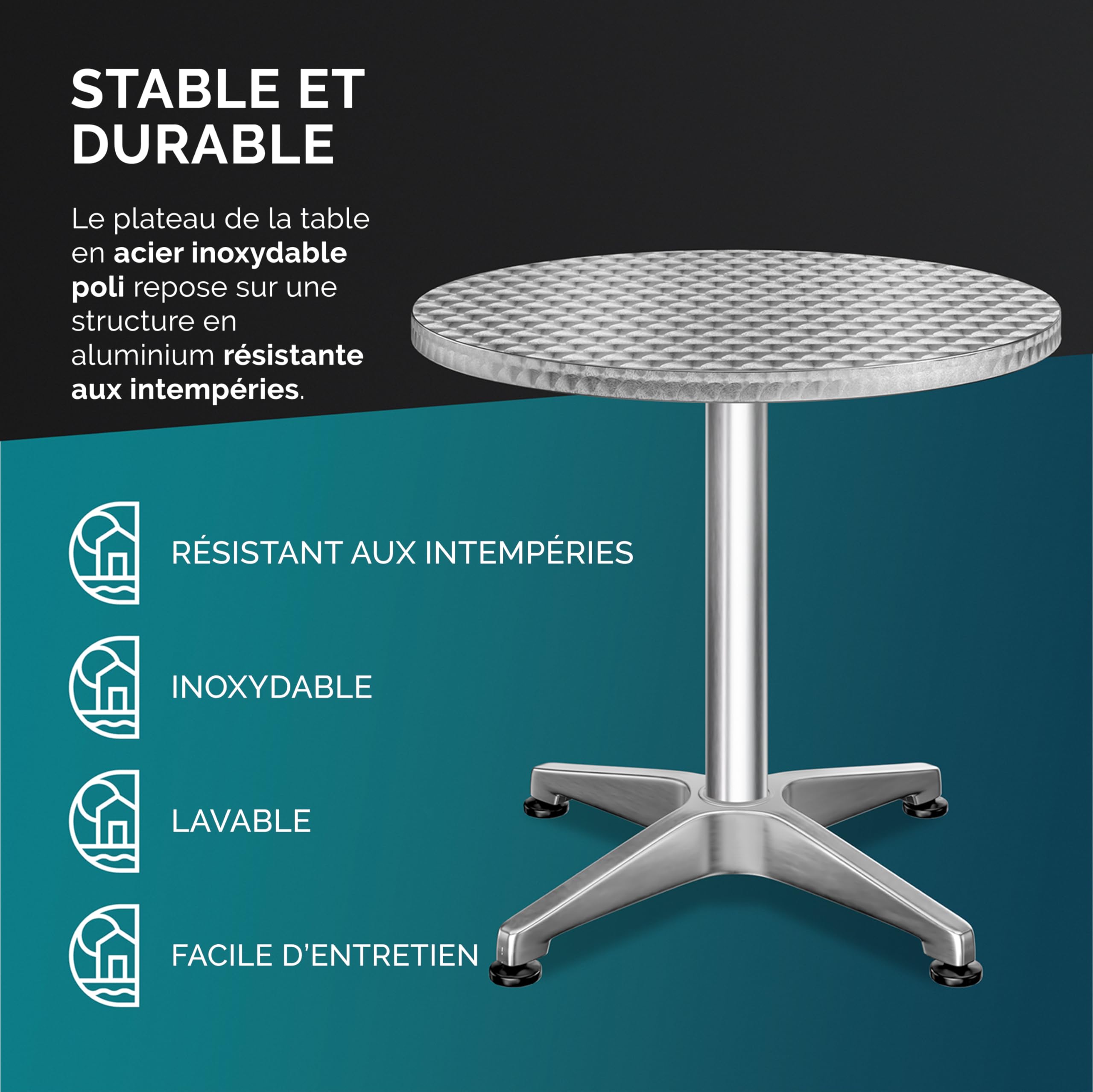 Casaria® Table Basse 2 en 1 - Set de 2 Tables à Manger Ajustables, Aluminium et Acier Inoxydable, Plateau Rond 60 cm, Hauteur 70-115 cm, Intérieur/Extérieur, Stable et Polyvalente
