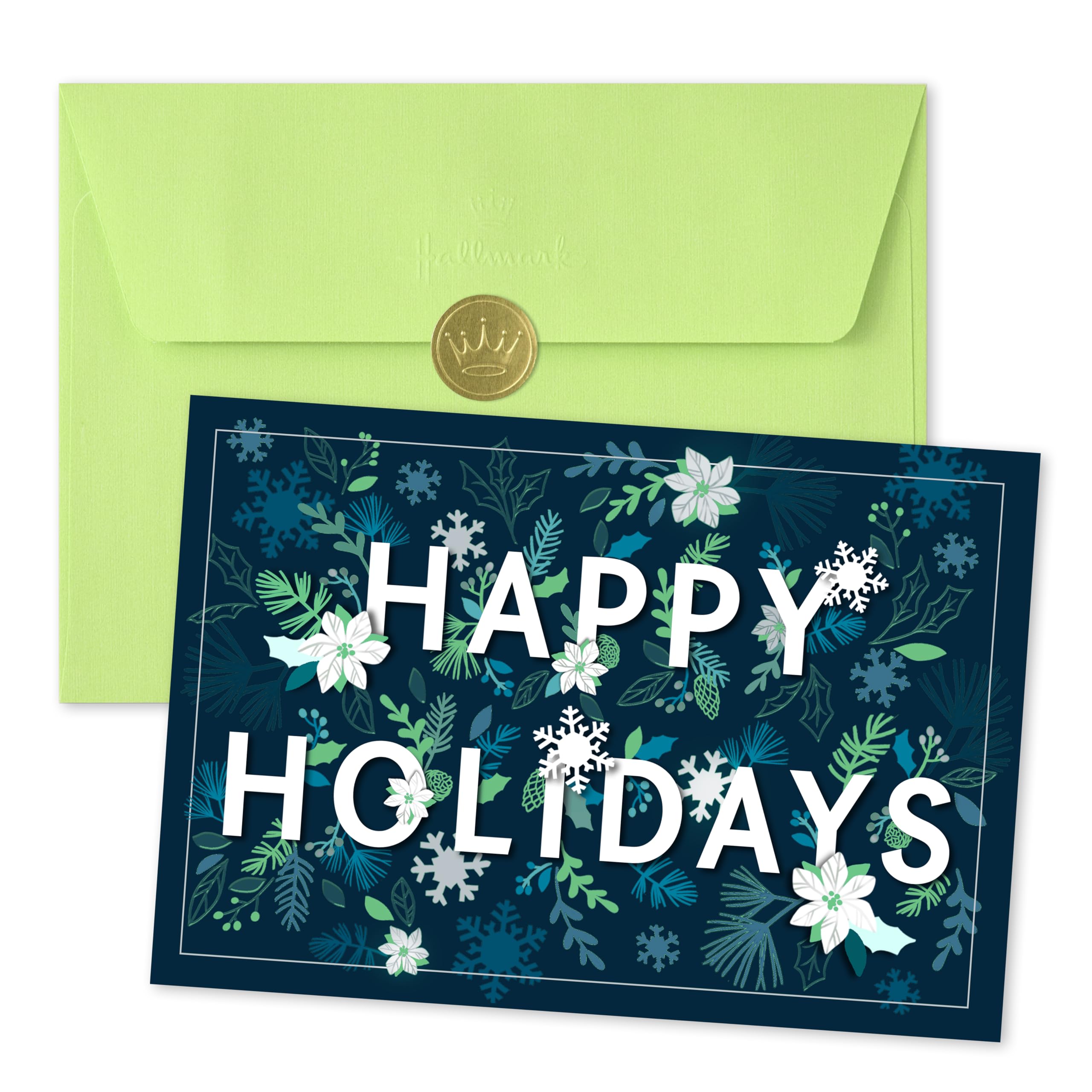 Hallmark Business Holiday Cards – Snowflakes & Foliage Design – 25 Pack with Envelopes & Gold Seals – 5x7 Appreciation Cards for Employees & Staff