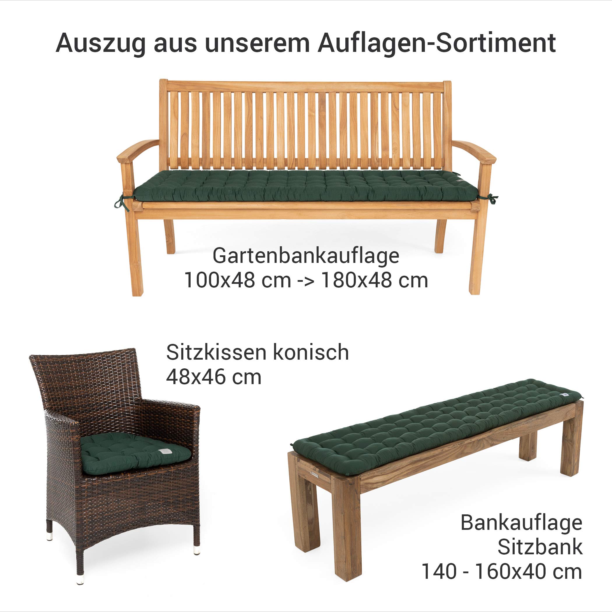Poduszka na ławkę ogrodową z oparciem, wygodna poduszka do siedzenia – ortopedyczna poduszka do siedzenia, nadaje się do prania w temperaturze do 95°C, Made in Germany (zielony