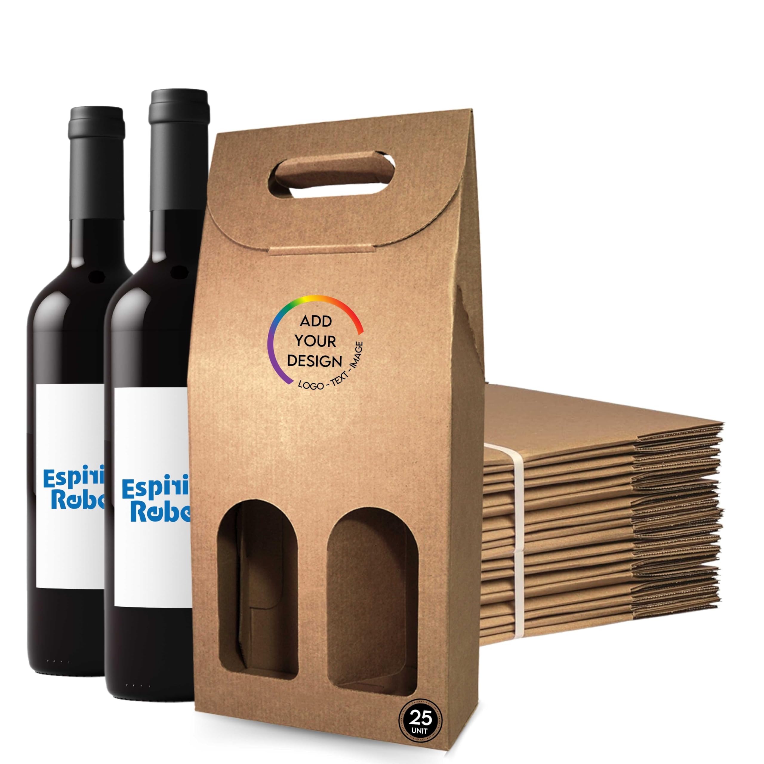 25 cajas de cartón marrón vacía para 3 botellas de vino personalizadas 27 x 9 x 40 cm – Embalaje para botellas de vino para Navidad, Pascua, cumpleaños, para bodegas de vino, logotipo,