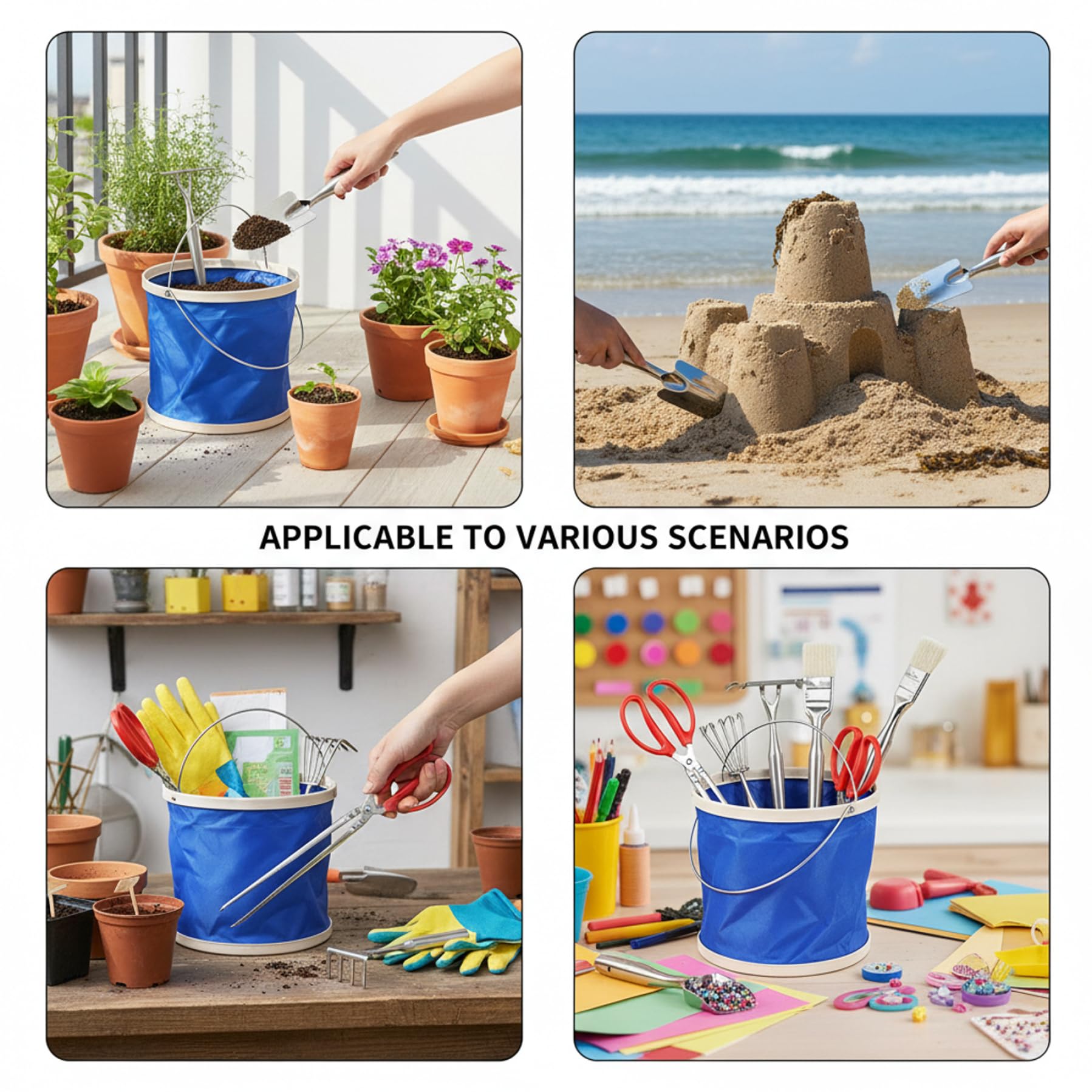 Ensemble de râteaux à palourdes Portables – 4 Outils de Plage avec Seau Pliable, râteau à Sable et Pelle en Acier Inoxydable pour Adultes et Enfants, pour décortiquer