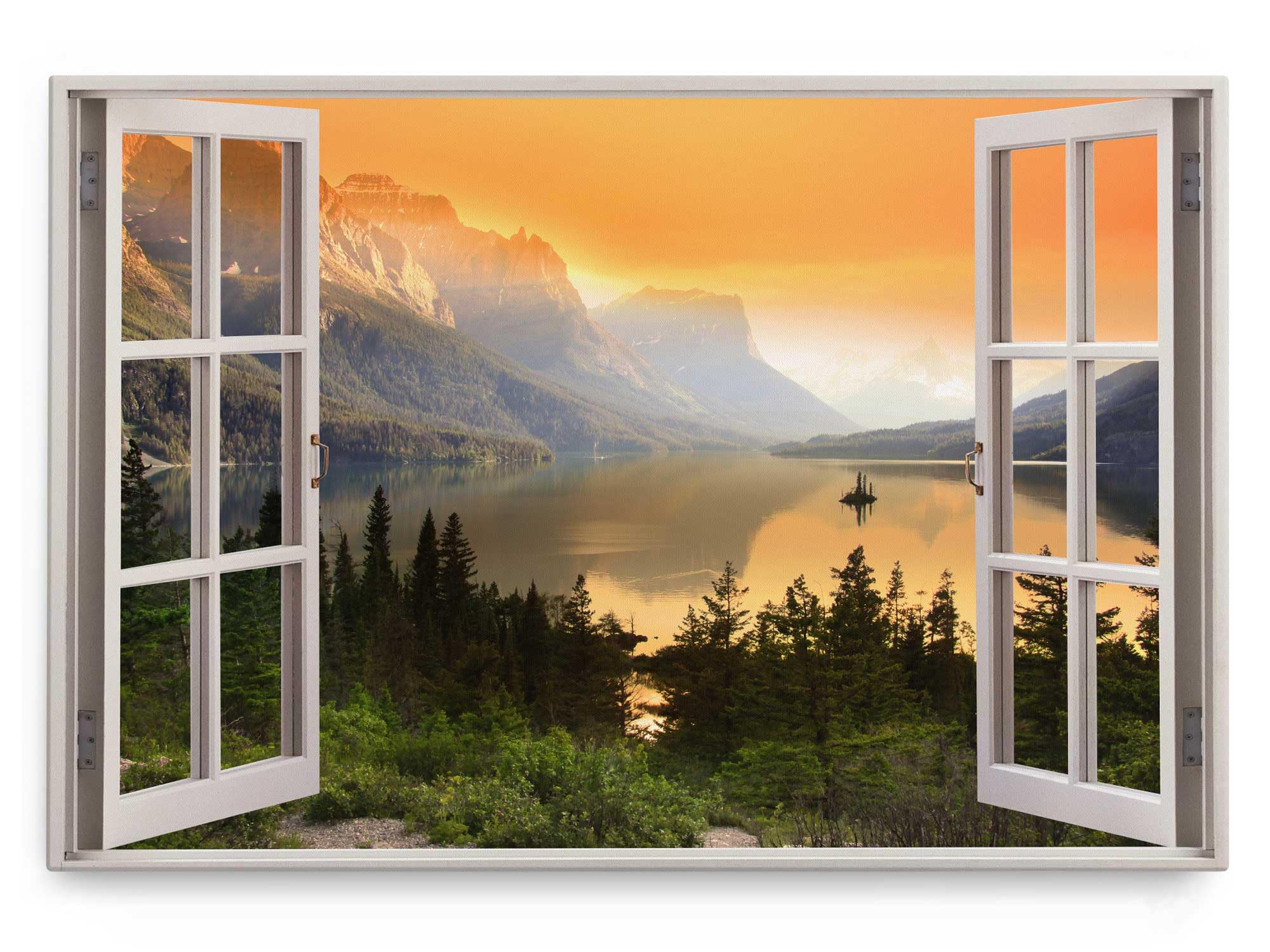 Paul Sinus Wandbild 120x80cm Fensterbild See Landschaft Berge Bergsee Natur Abendrot