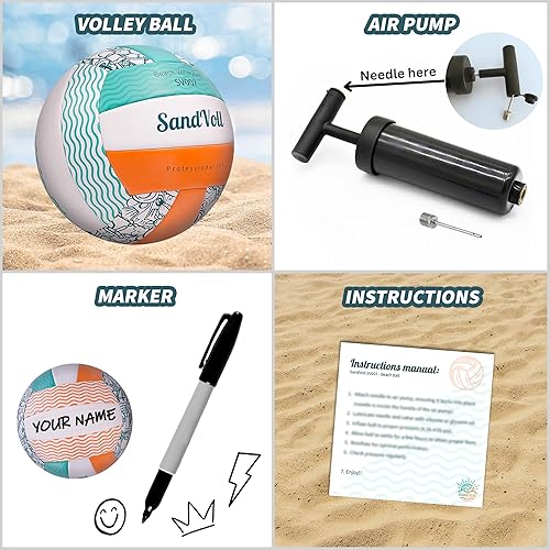 Miniatura 2 de Balón de voleibol de playa para niños y principiantes, tamaño oficial 5, suave al tacto, pelota de voleibol al aire libre con bomba de aire y