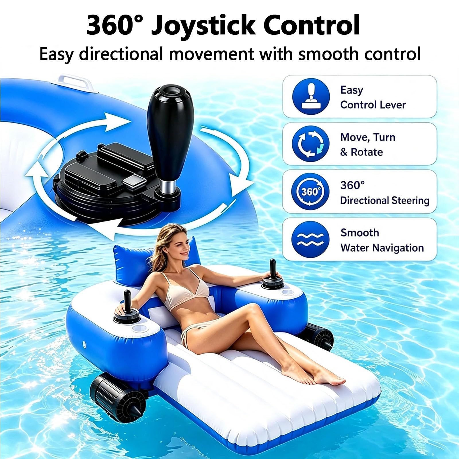 Flotador Tanque Inflable Motor,Tumbona Eléctrica 360° Piscina Propulsor A | Joystick de Control,330 Lb Capacidad Perfecto para Relajarse en Piscina,Lago o Playa