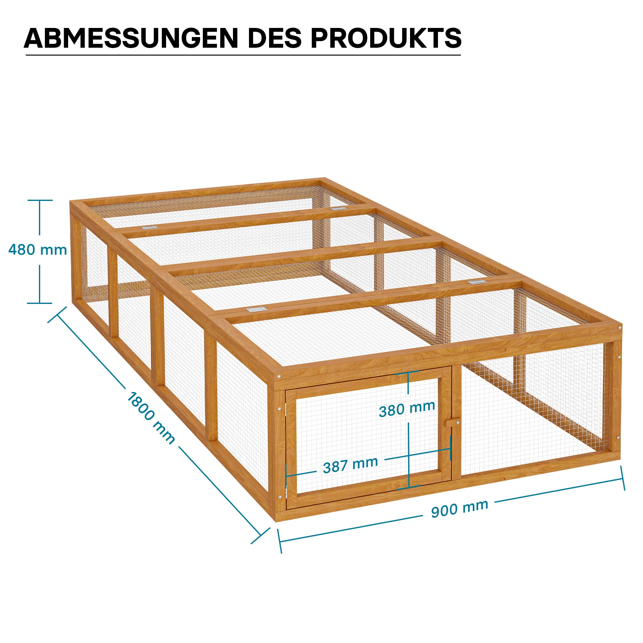 Wiltec XXL Freilaufgehege Holz 1800 x 900 x 480 mm, Kasten Stall mit klappbarer Abdeckung, Kleintierstall Kaninchen Hasen, Freigehege