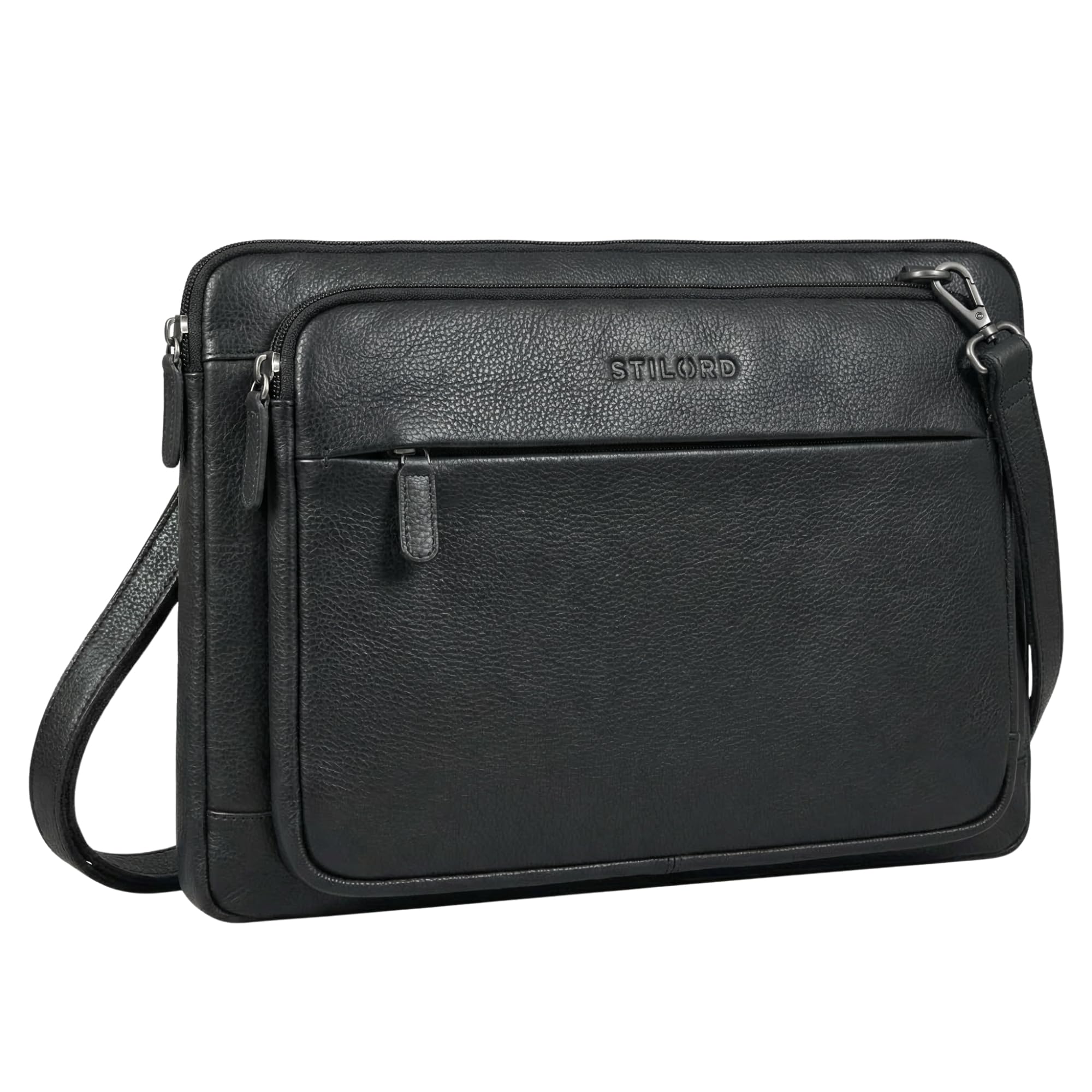 STILORD Clarity Funda para Portátil 15-16 Pulgadas Cuero para Hombre Maletín Delgado Acolchado con Correa Extraíble – Bolsa Laptop Piel para Trabajo Oficina y Universidad Color:Negro