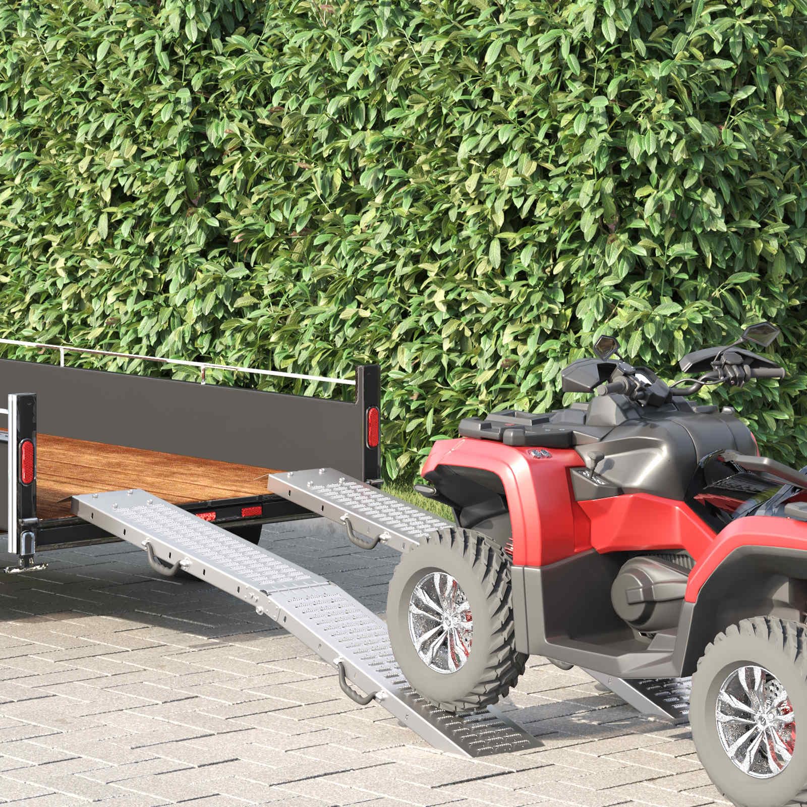 Faltbare Auffahrrampe 2er Set aus verzinktem Stahl, 166 cm klappbare Laderampe für Motorrad, 200 kg Tragkraft pro Schiene, robuste Verladerampe