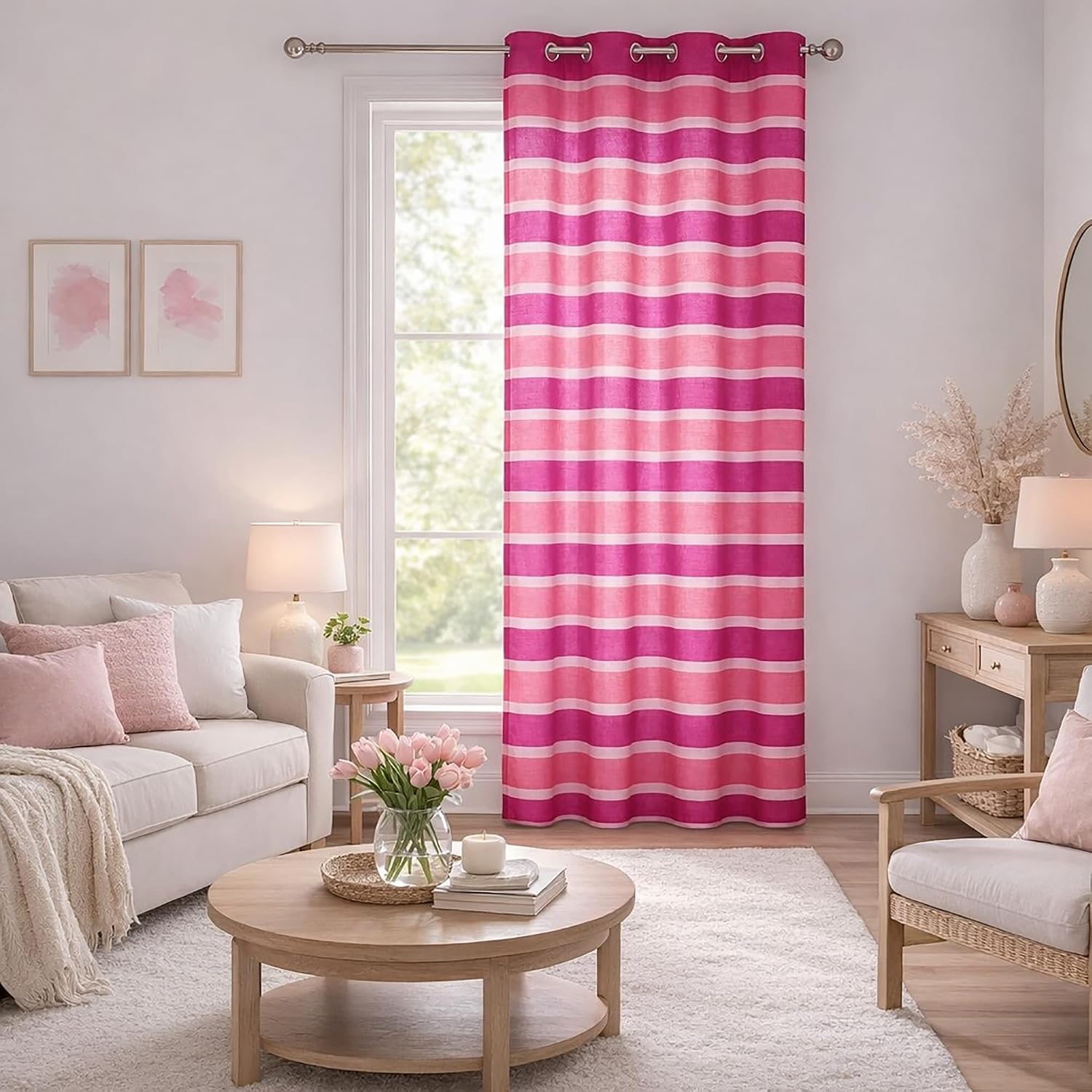 EVIDECO Striped Sheer Grommet Curtain Panels Colorado 55" W x 95" L (Pink)