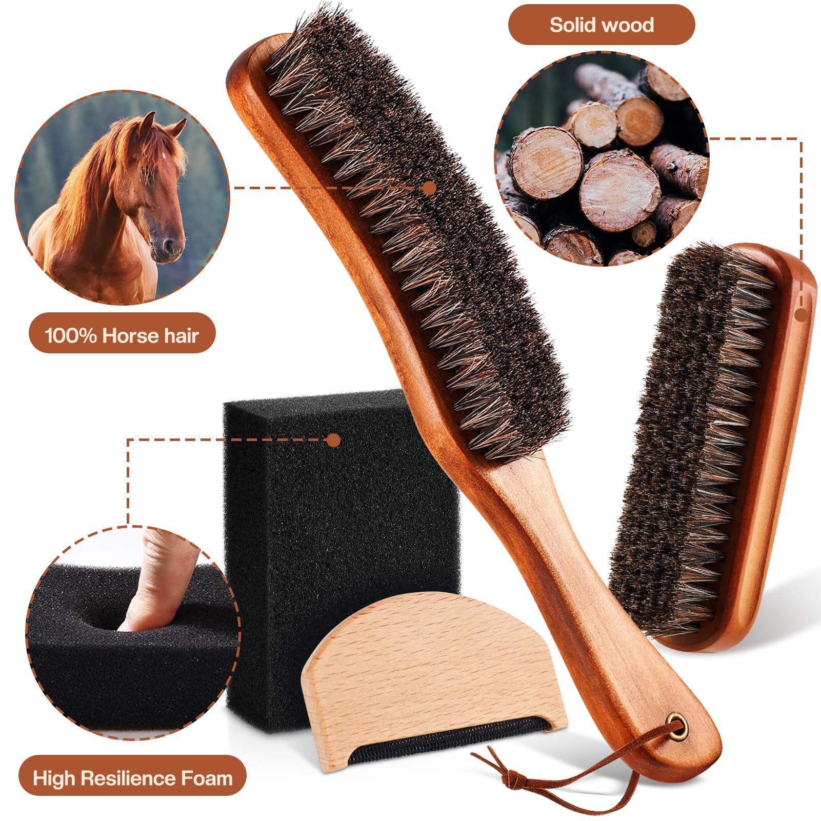 4-teiliges Rosshaar-Filzhutbürsten-Set mit Reinigungsschwamm, Cowboyhut, Holz-Fedora-Hut, Reinigungsset, Baseballkappe, Fusselbürste, entfernt Staub für Haare, Möbel, Anzüge, Kleidung (Stil D)