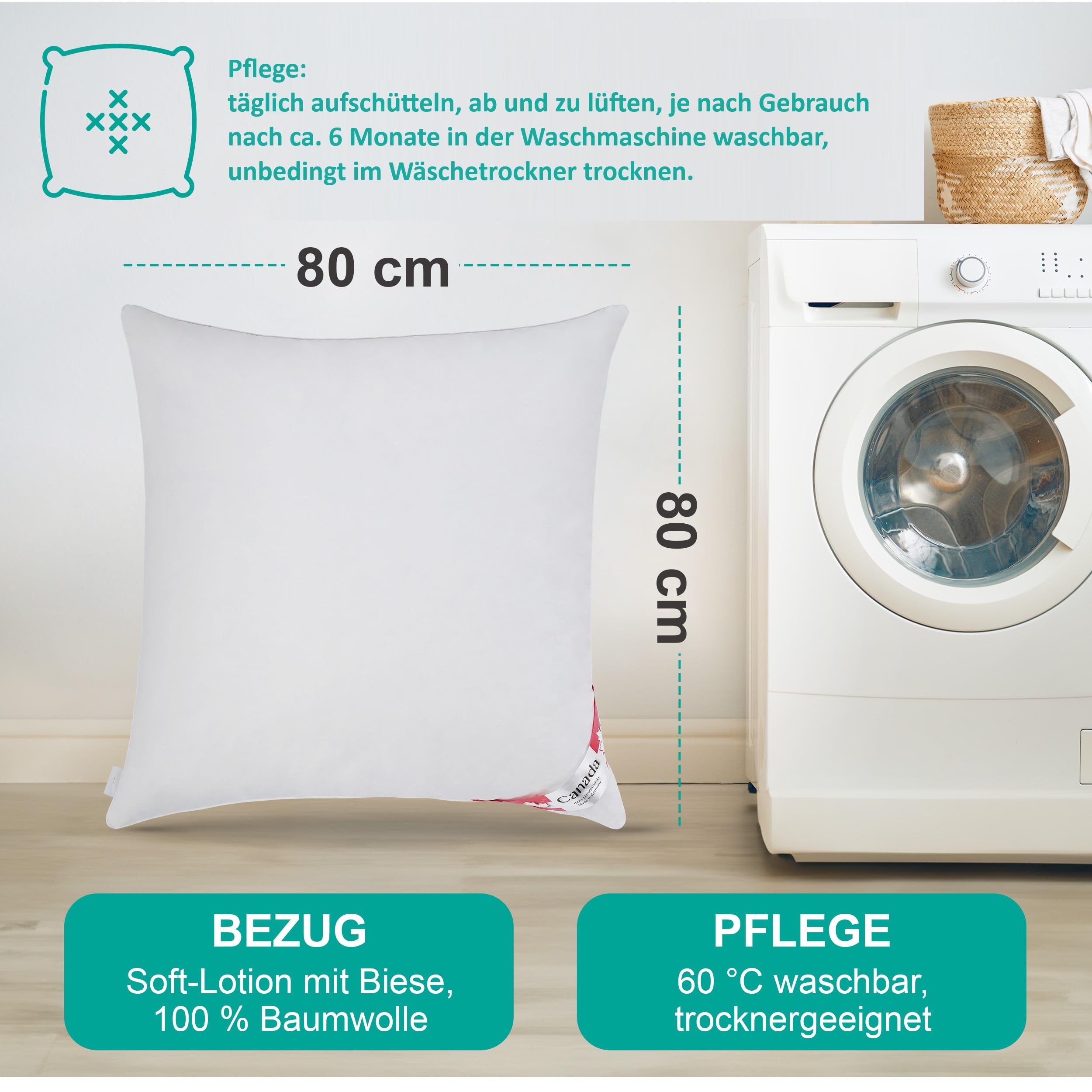 Bach's Betten Welt Canada Daunenkissen Kopfkissen Quattro 80x80 cm S extra weich 500g Daune (S extra weich Daune)