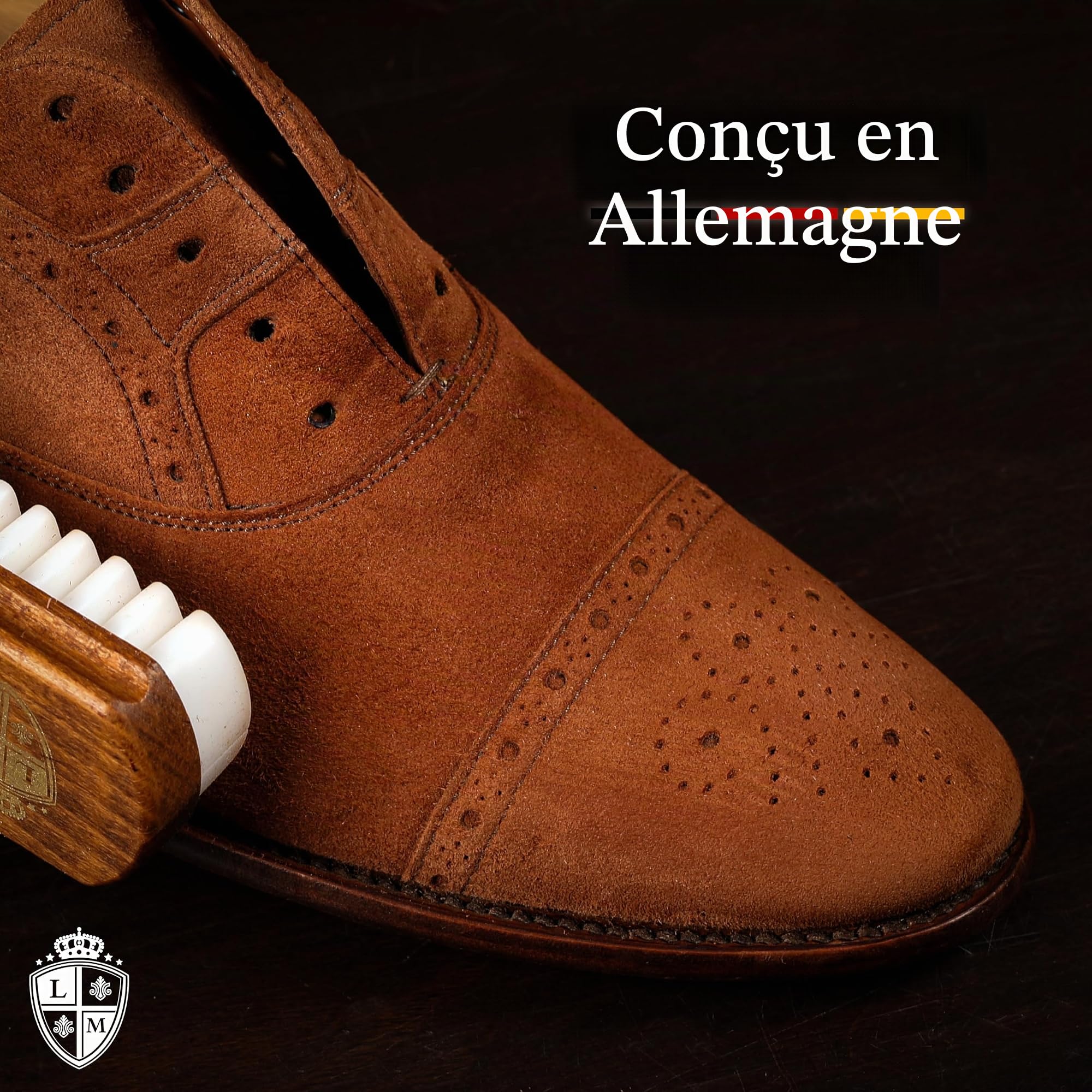 Langer & Messmer boîte à cirage de chaussures de qualité supérieure sans contenu ou avec kit d'entretien en plusieurs parties – Boîte à cirage en bois avec crèmes d'entretien pour cuir modèle Mannheim