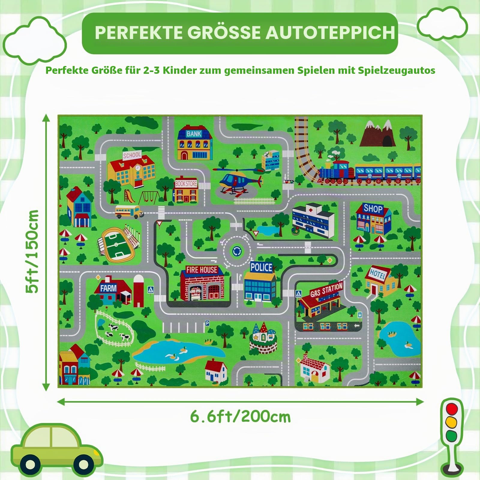 Capslpad Kinderteppich, Spielmatte und Lernmatte, 150 x 200 cm, extra groß, Stadtleben, pädagogische Automatte, für Baby und Kleinkind, Schlafzimmer und Spielzimmer