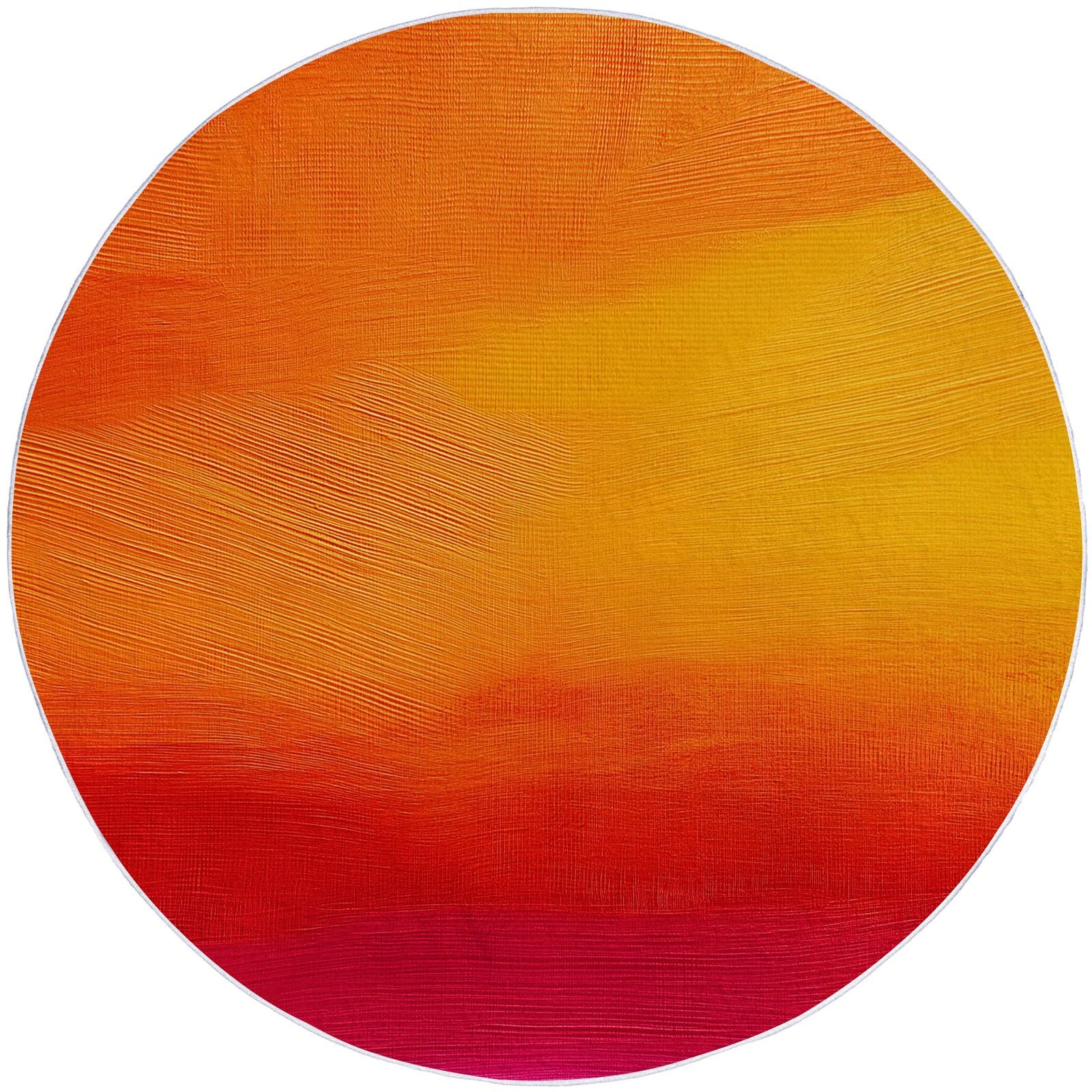 Kuscheliger Kurzflor Rund Teppich 120 cm, Robuster Wurfteppich mit Einfach Sonnenuntergang Farbverlauf aufgedrucktem Muster - Anti-Rutsch-Unterseite und ideal als Indoor Akzent (Orange-Rot)