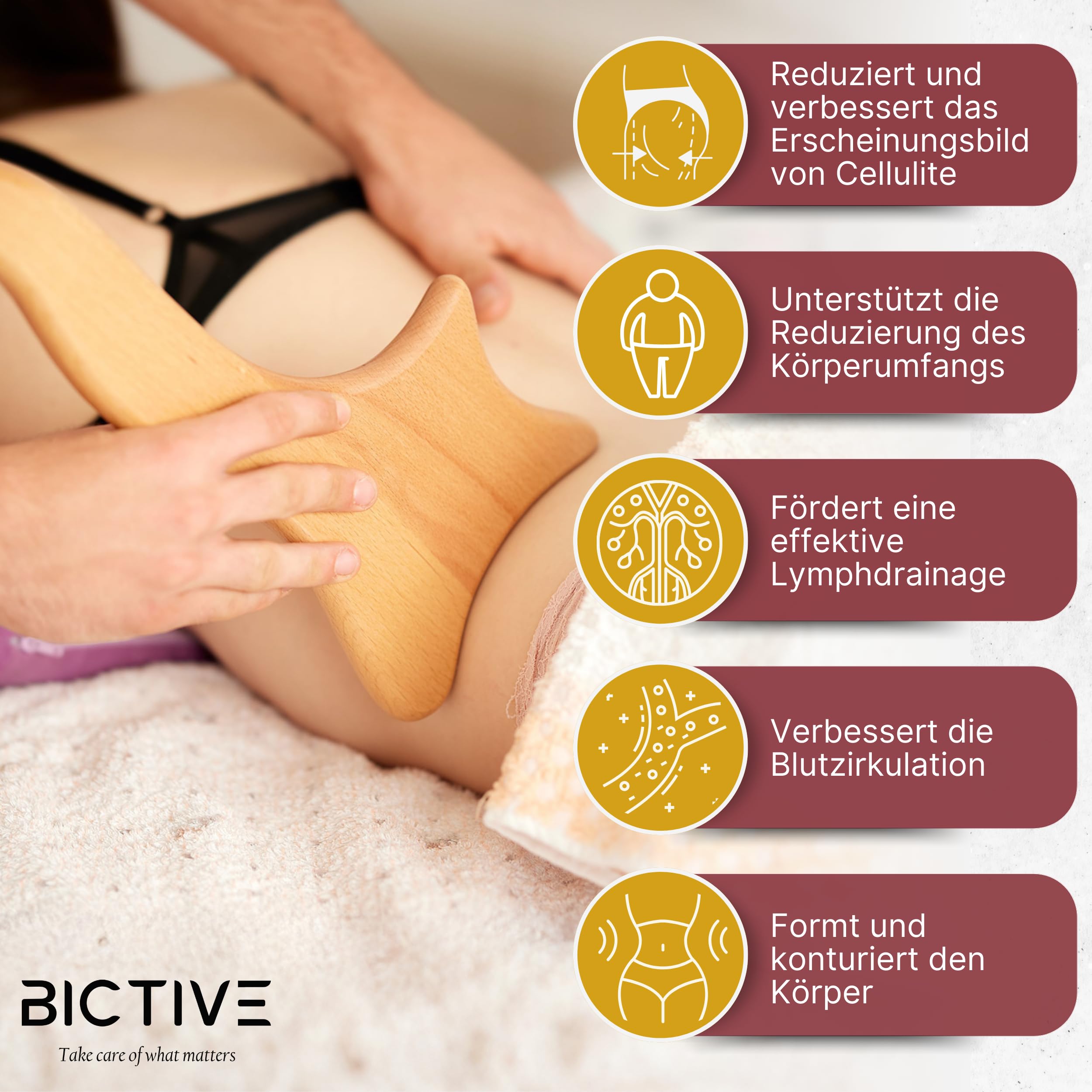Professionelles Maderotherapie Set mit 6 Stücken. Faszienstab Holz, Anti Cellulite Massagegerät für Beine und Körper. Faszienrolle und Massagestab Holz. Lymphdrainage Gerät aus Buchenholz.