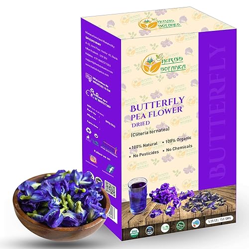 Herbs Botanica Flores secas de guisantes de mariposa para té, té de hierbas premium, 100% flor de Clitoria Ternatea, no tóxica, vegana, sin cafeína,