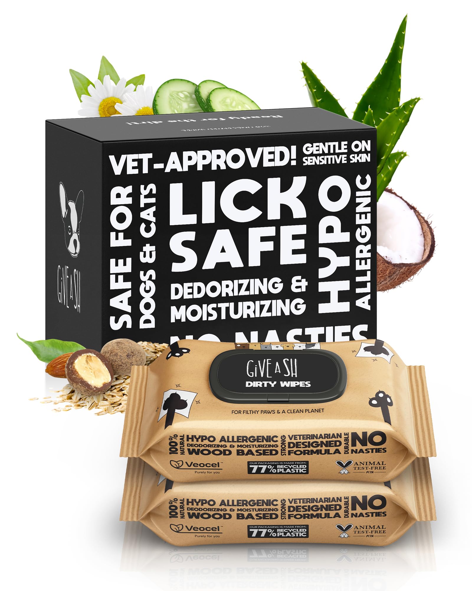 G.A.S Lick-Safe Daily Pet Wipes for Dogs and Cats, Unscented, 200 Count