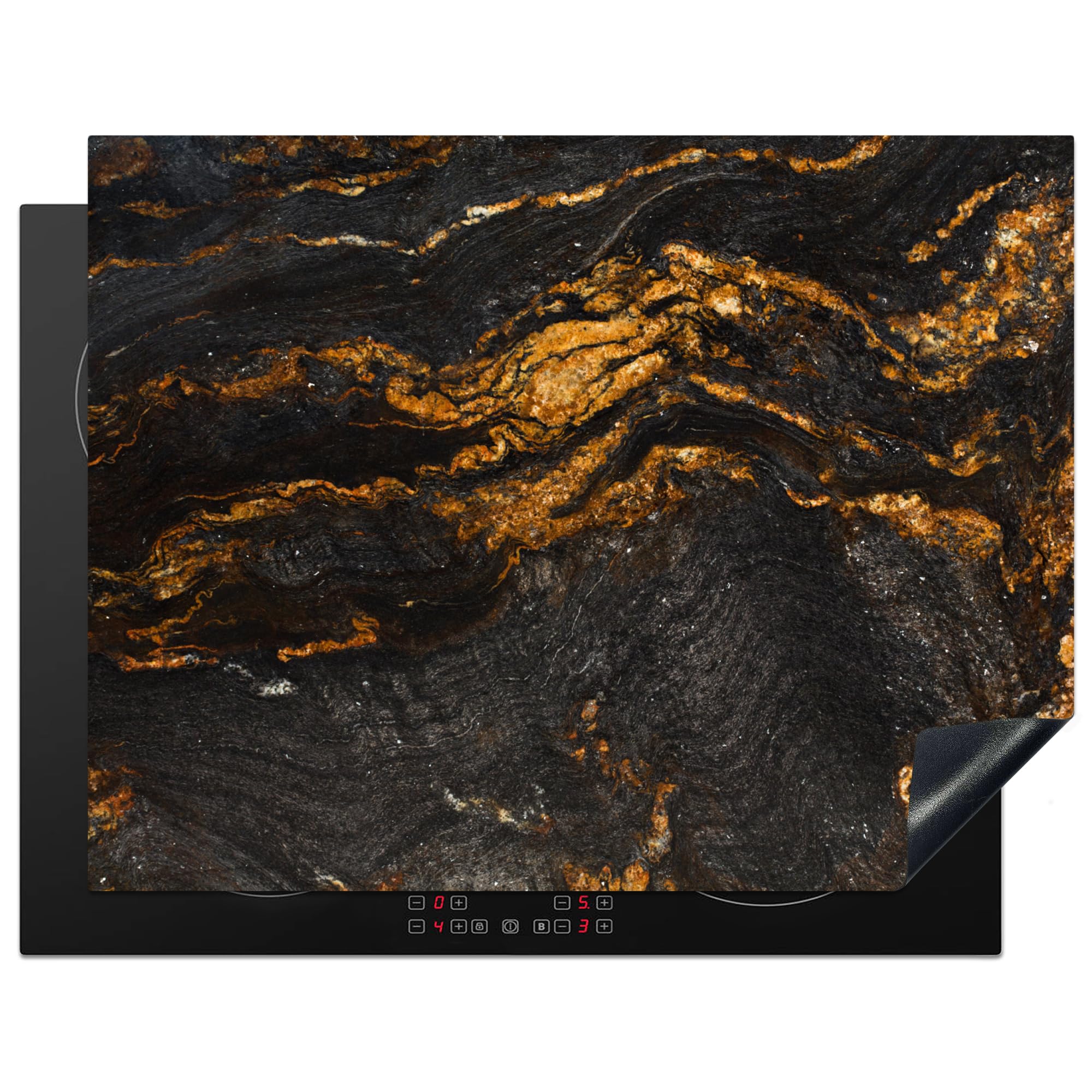 KitchenYeah© Induction Hob Cover Protector Mat 23.2"x30.3" / 77x59 cm Kitchen Universal Ceramic Covers for Electric Cookers Vinyl Marble - Limestone - Black - Gold - Marble Look - Luxe — image 1