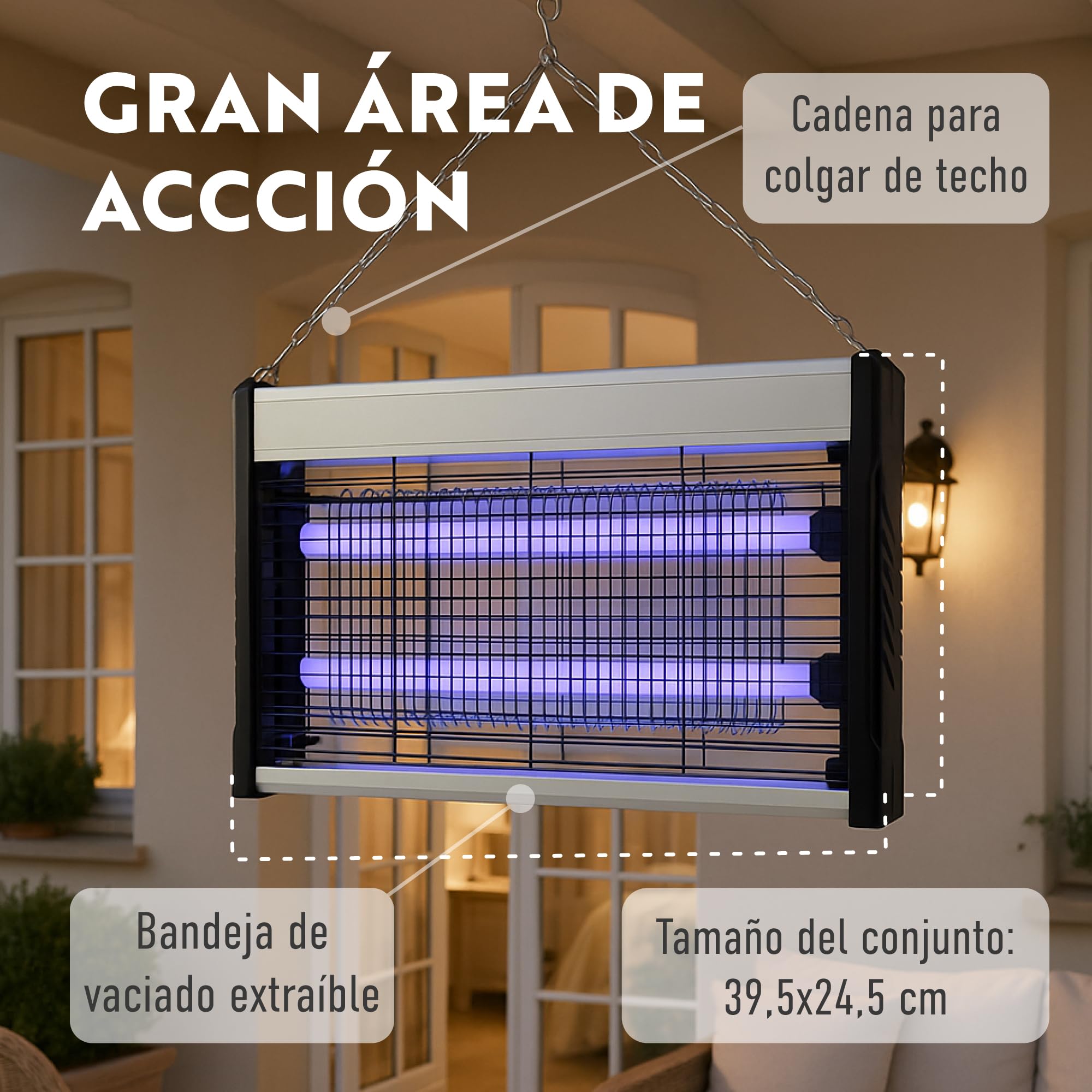 Lámpara Antimosquitos Eléctrica Enchufable - 20W UV 2900V Doble Cara – Mata Insectos con Luz Ultravioleta, Rejilla de Alta Tensión, Silenciosa y Sin Químicos, para Interiores y Exteriores