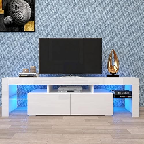 Miniatura 2 de Soporte de TV con luces LED de hasta 70 pulgadas, moderno centro de entretenimiento para juegos, soporte de televisión de alto brillo, consola