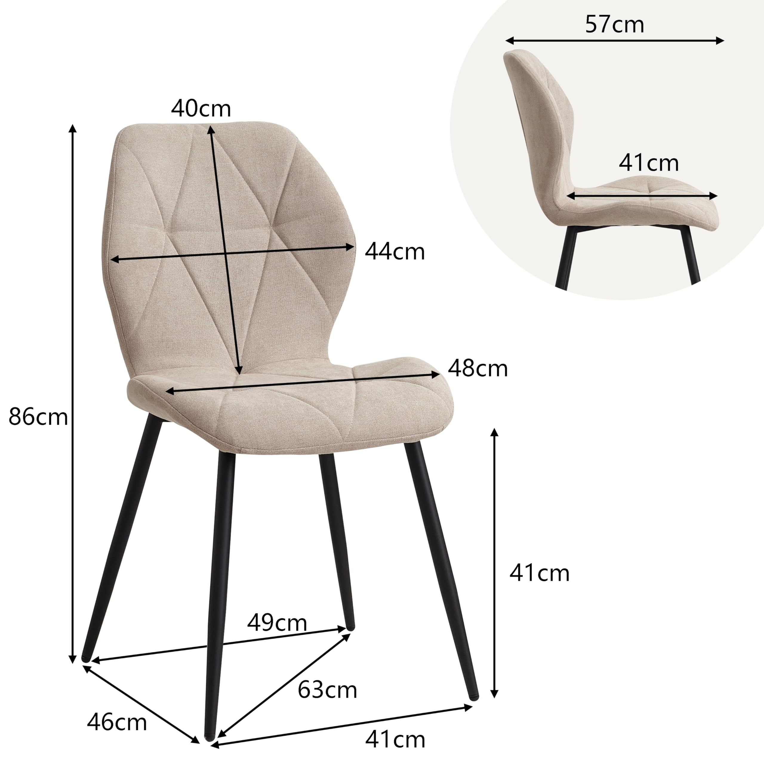 Juego de 6 Silla de Comedor, Silla de Cocina de Tela de Lino con Enrejado, Silla Tapizada Rellena de Esponja de Rebote de Alta Densidad, Adecuada para Comedor, Cocina, Sala de Estar - Beige