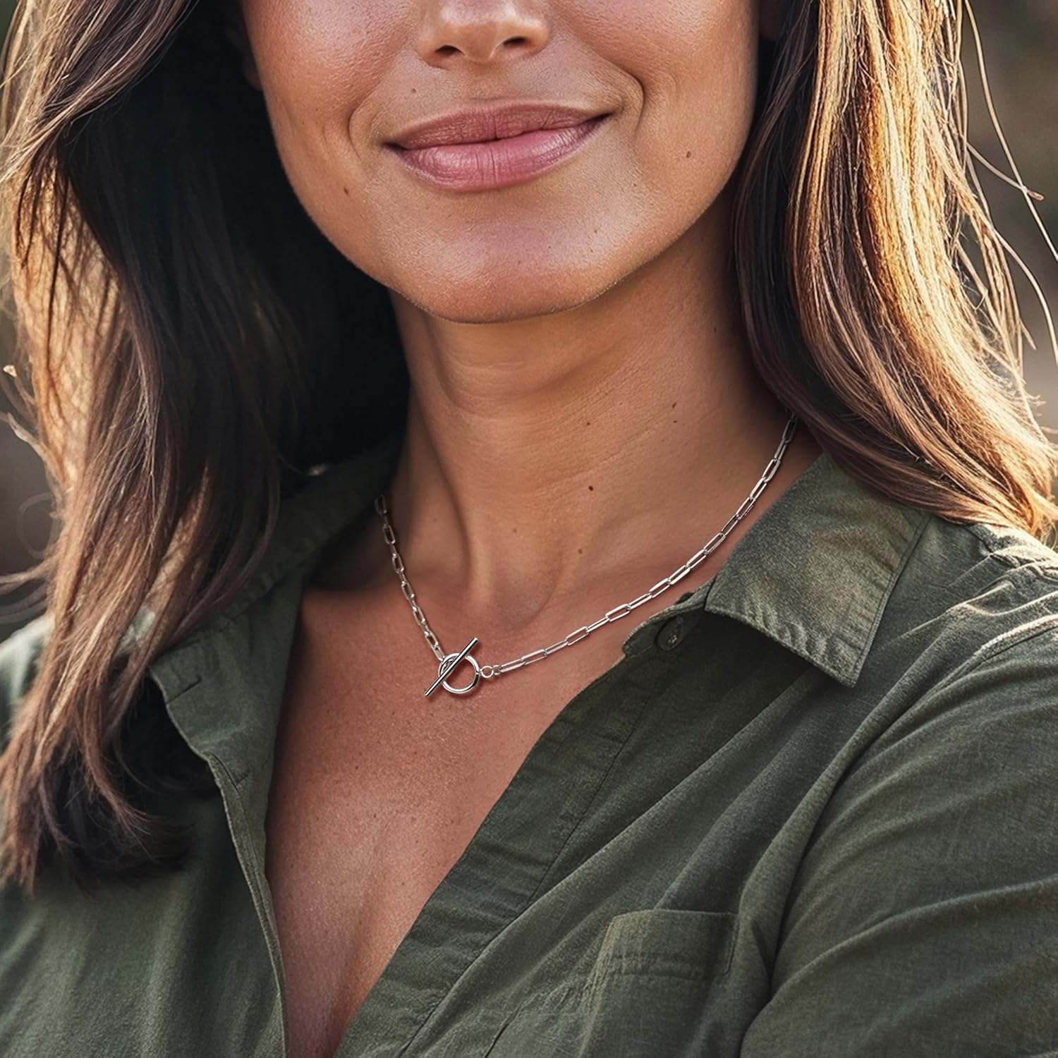 Ross-Simons 2.5mm Sterling Silver Paper Clip Link Toggle Necklace