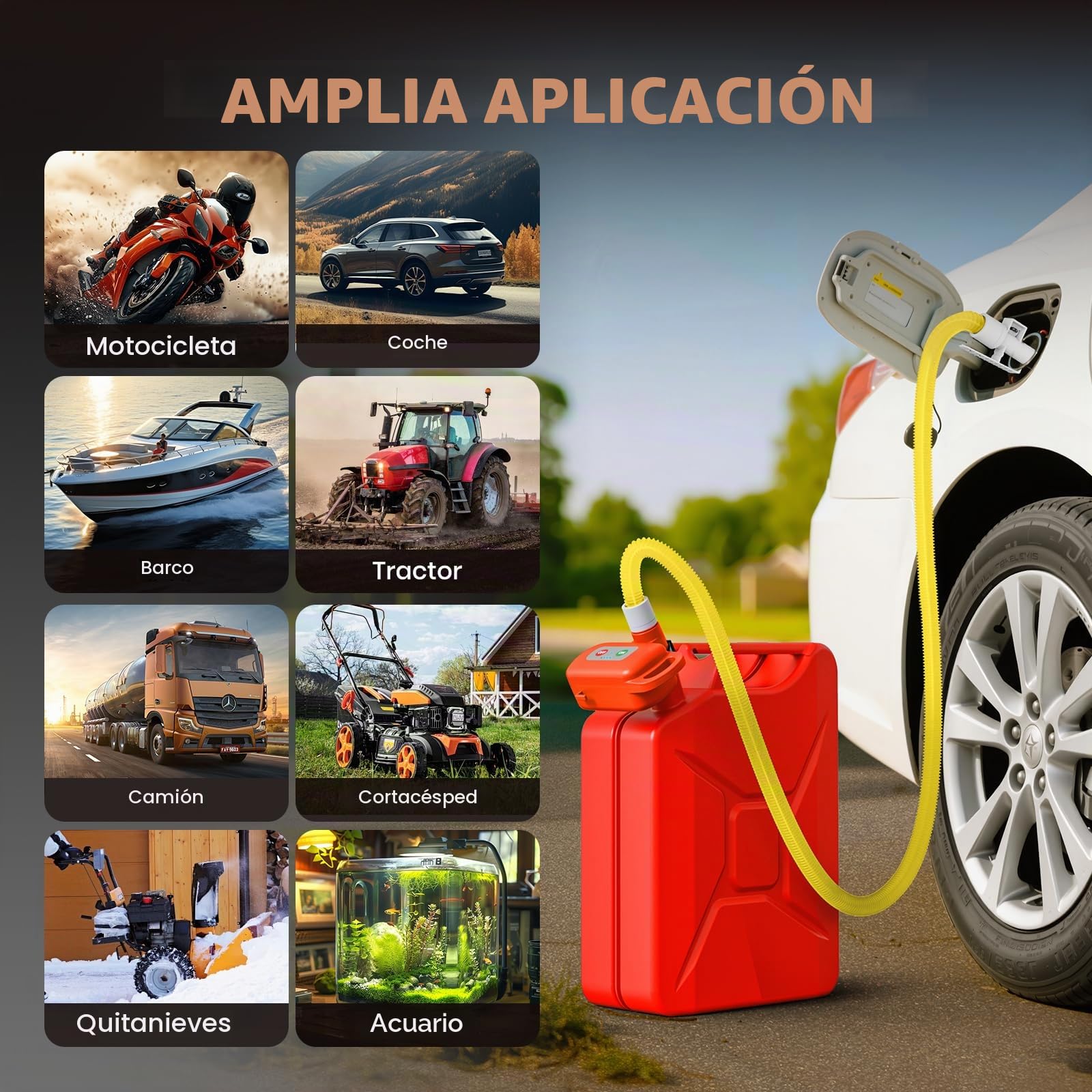 Bomba Eléctrica de Transferencia de Combustible Sensor de Parada Automática 2,4 GPM Bomba Portátil Líquidos para Gasolina, Diésel, Aceite y Agua con Motor sin Escobillas y Batería de 2000 mAh
