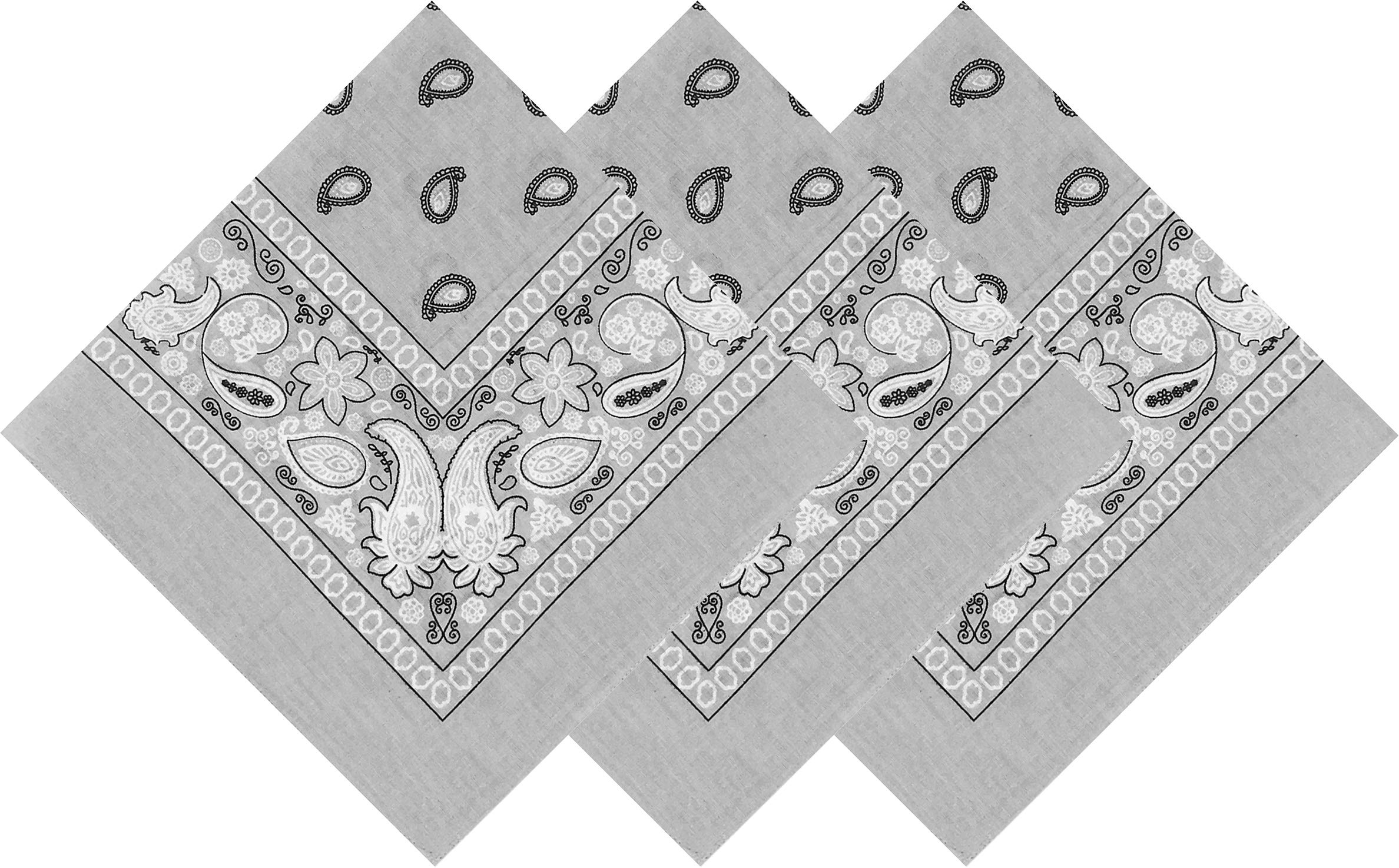 Consumable Depot CD | 3-Pack Bandanas | 100% Cotton Headbands for Men and Women 22” X 22” (Light Grey)