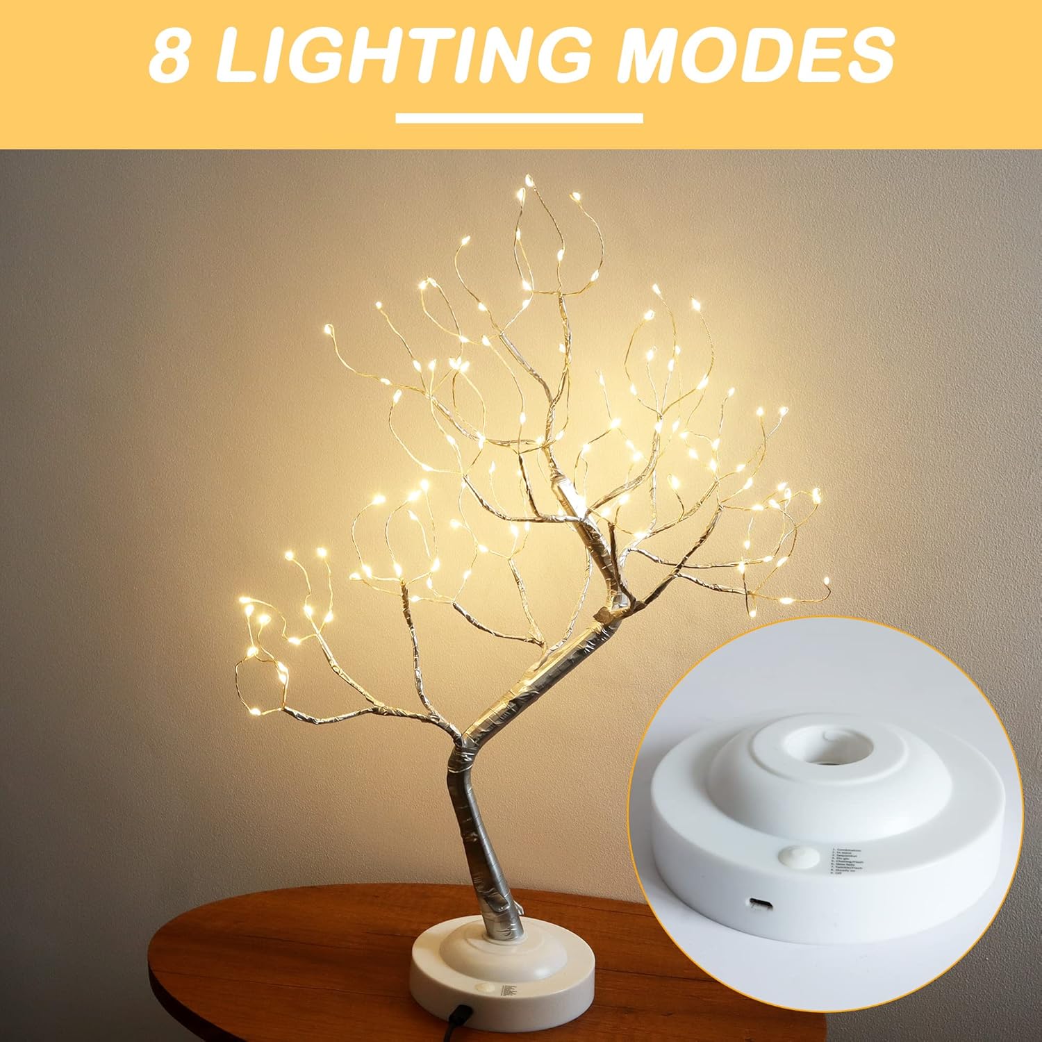 Fairy Light Tree 108 Led Twinkle Tree Fairy Light Spirit Tree Lamp Battery/USB Operated 6 Hours Timer Function with 8 Lighting Mode Silver Adjustable Branches Home Decoration(Warm White) - Image 5